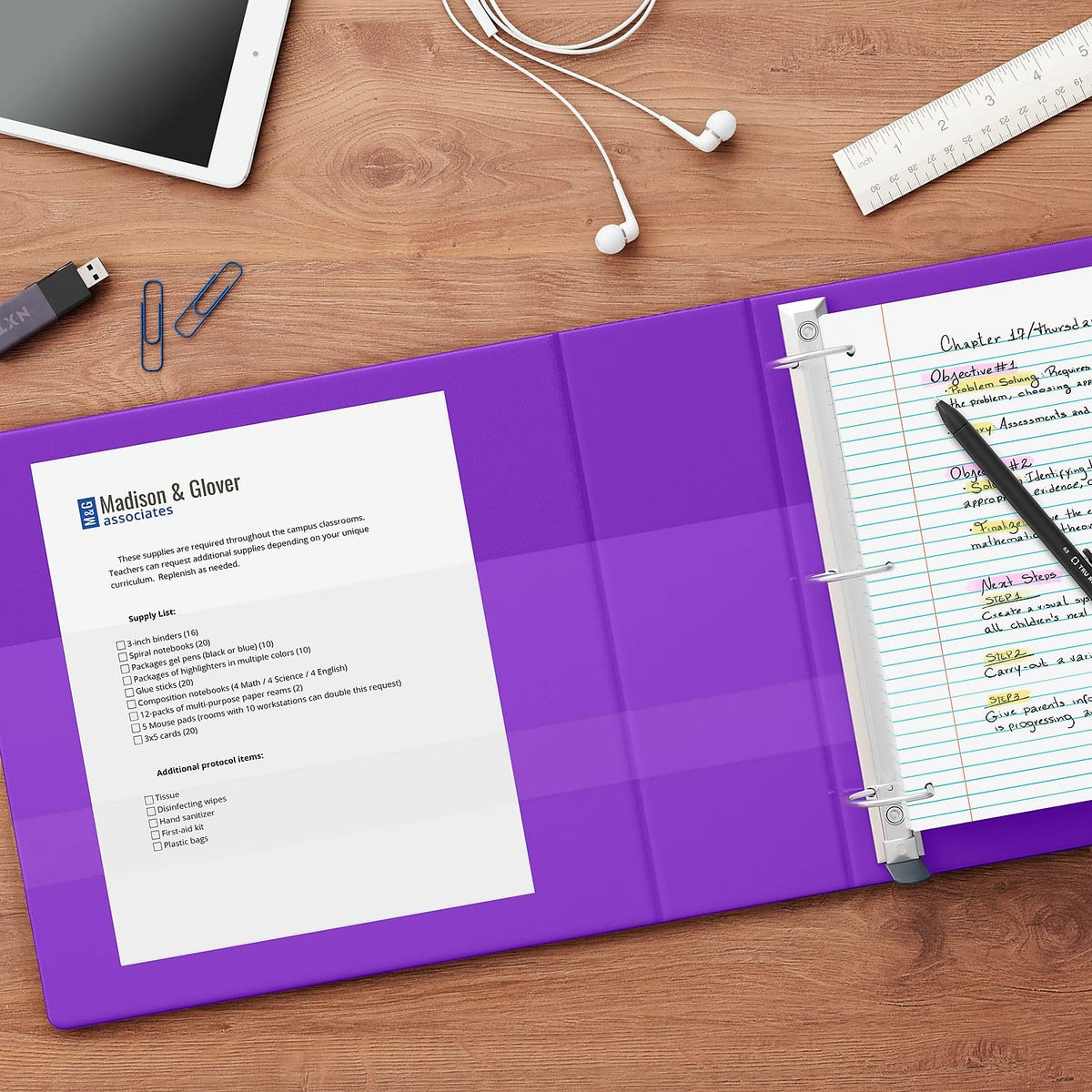 Staples Heavy-Duty 1-Inch 3-Ring View Binder, Purple, 275 Sheets