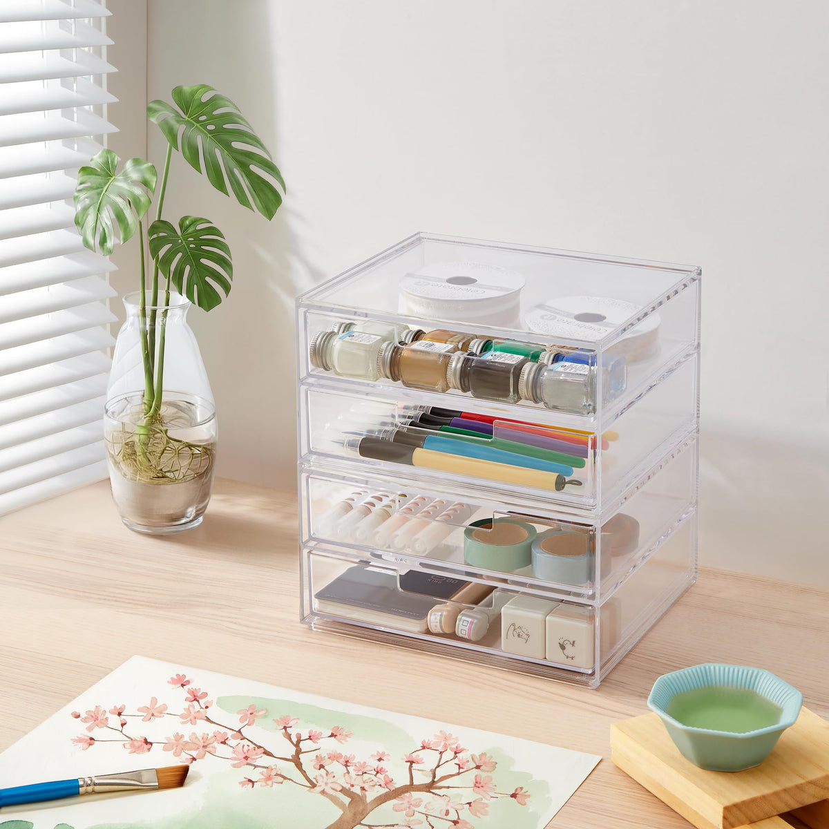 STORi Stackable Desk Drawer Organizer, Clear Pen Pencil Makeup Brush Holder for Desktops and