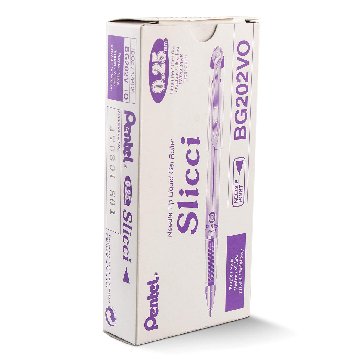 Pentel Arts Slicci 0.25 mm Extra Fine Gel Pen, Violet Ink, Box of 12 (BG202-V)