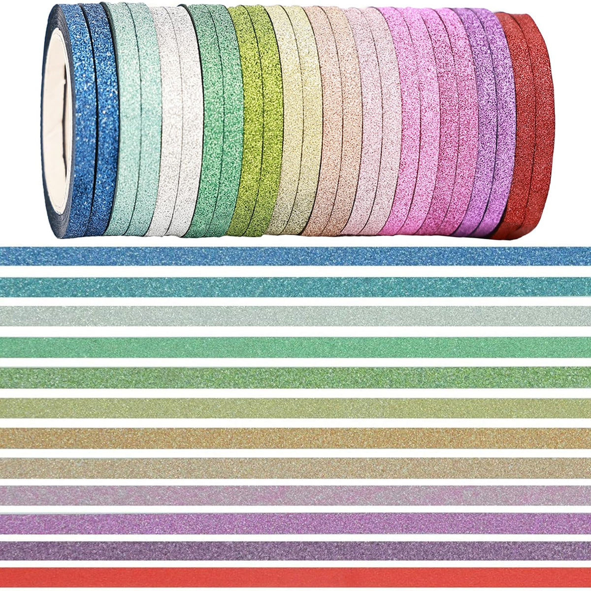 YUKUNTANG Glitter Washi Tape Set, 24 Rolls, 3mm x 132 Yards, Metallic Foil Sparkle Decorative Craft