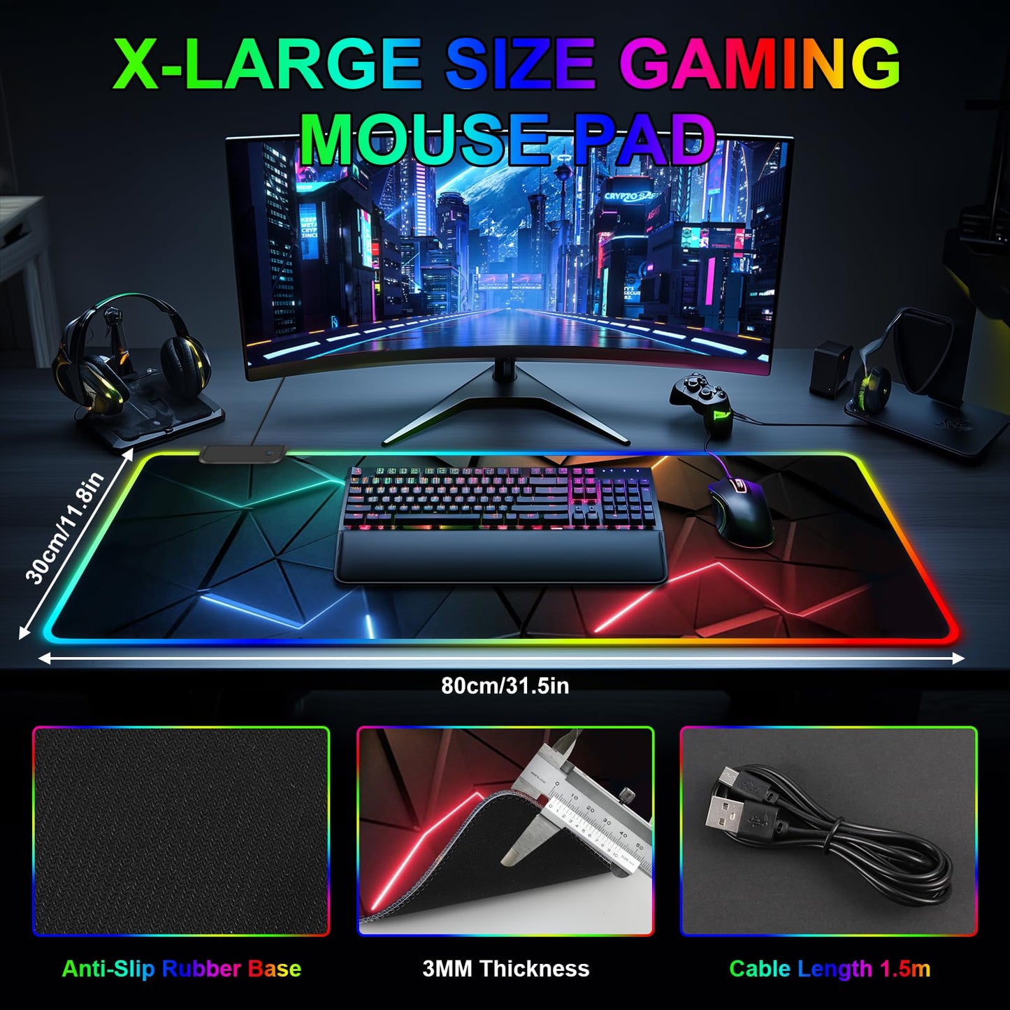 RGB Mouse Pad, Gaming Mousepad with 13 LED Light Modes