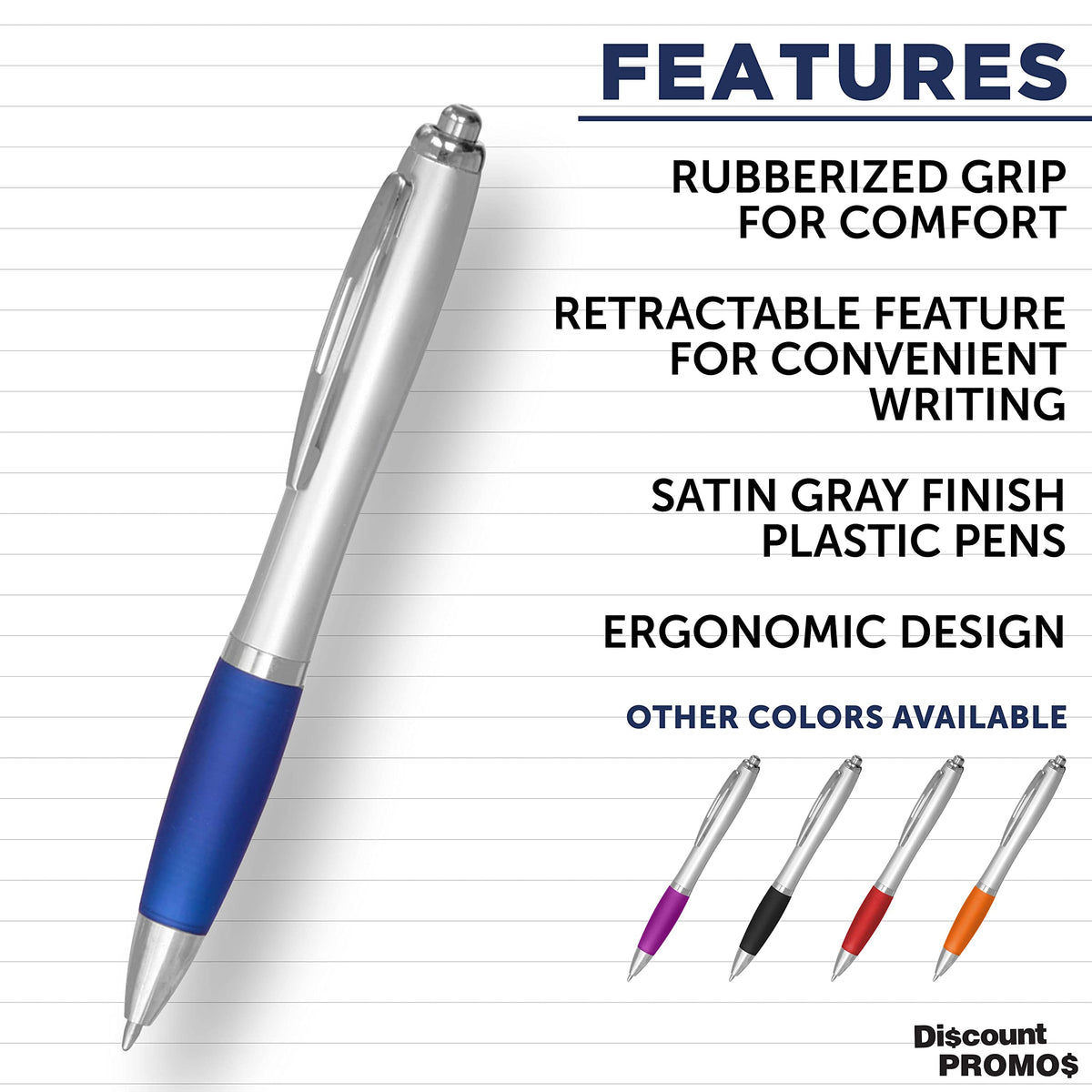 Personalized Ballpoint Pens with Rubber Grip and Black Ink, Pack of 10 by DISCOUNT PROMOS
