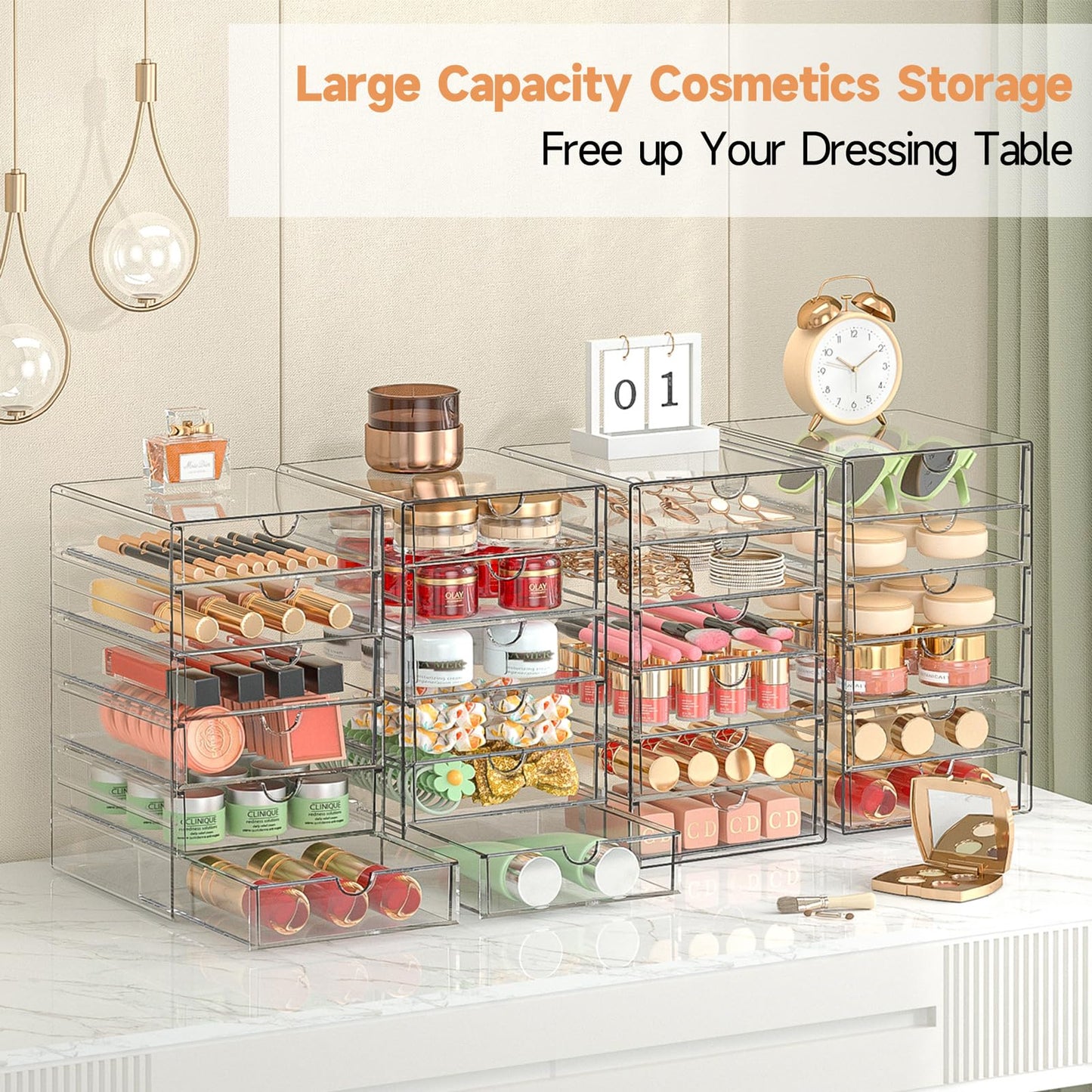 DOMNIU Acrylic Makeup Drawer Storage Organizer with 24 Drawers, 4 Set