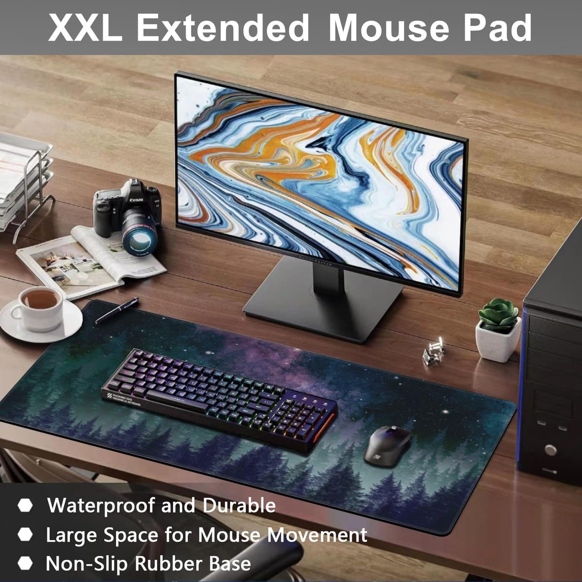 Mouse Pad, Large Galaxy Space Forest Desk Mat, Extended Non-Slip Gaming Keyboard Mousepad Desk Pad