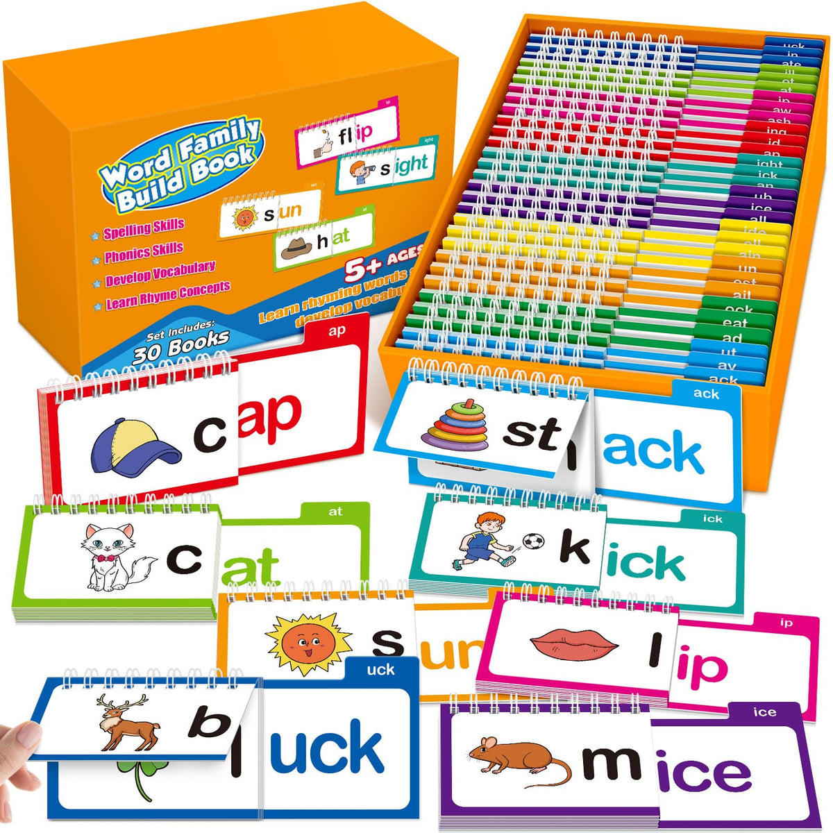 Phonics Flash Cards Word Family Build Book,Learn to Read 30 Read and Rhyme Flip Books,Sight Words