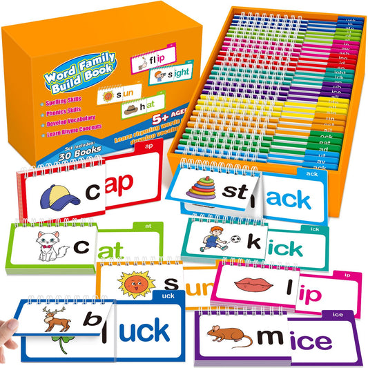 Phonics Flash Cards Word Family Build Book,Learn to Read 30 Read and Rhyme Flip Books,Sight Words