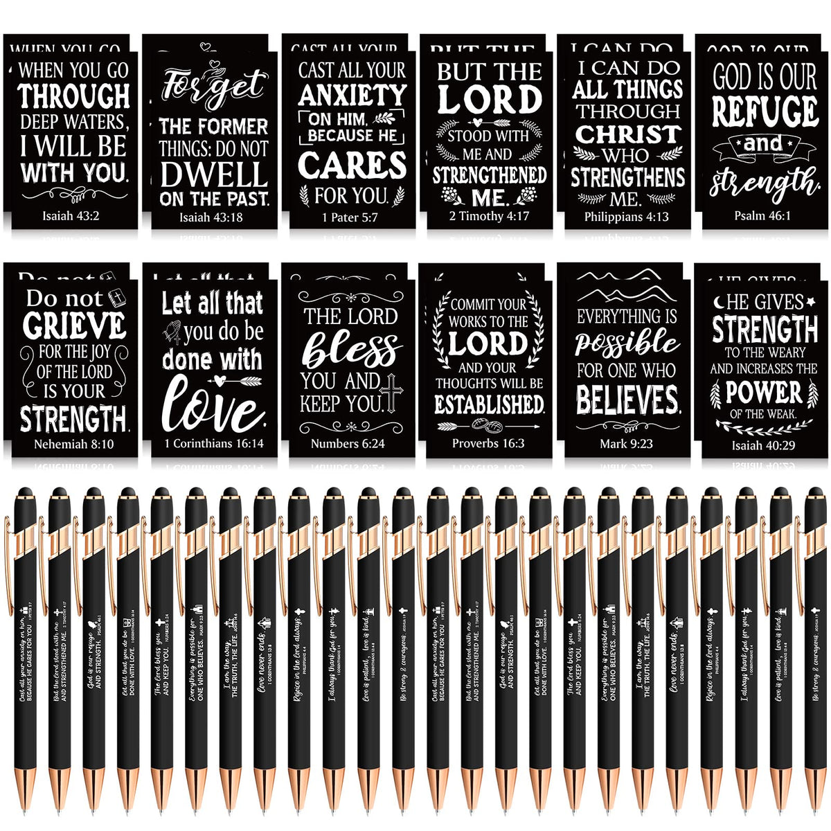 Estune 48 Pcs Christian Notebook Pen Set, Bible Gifts Bulk, Classic Style