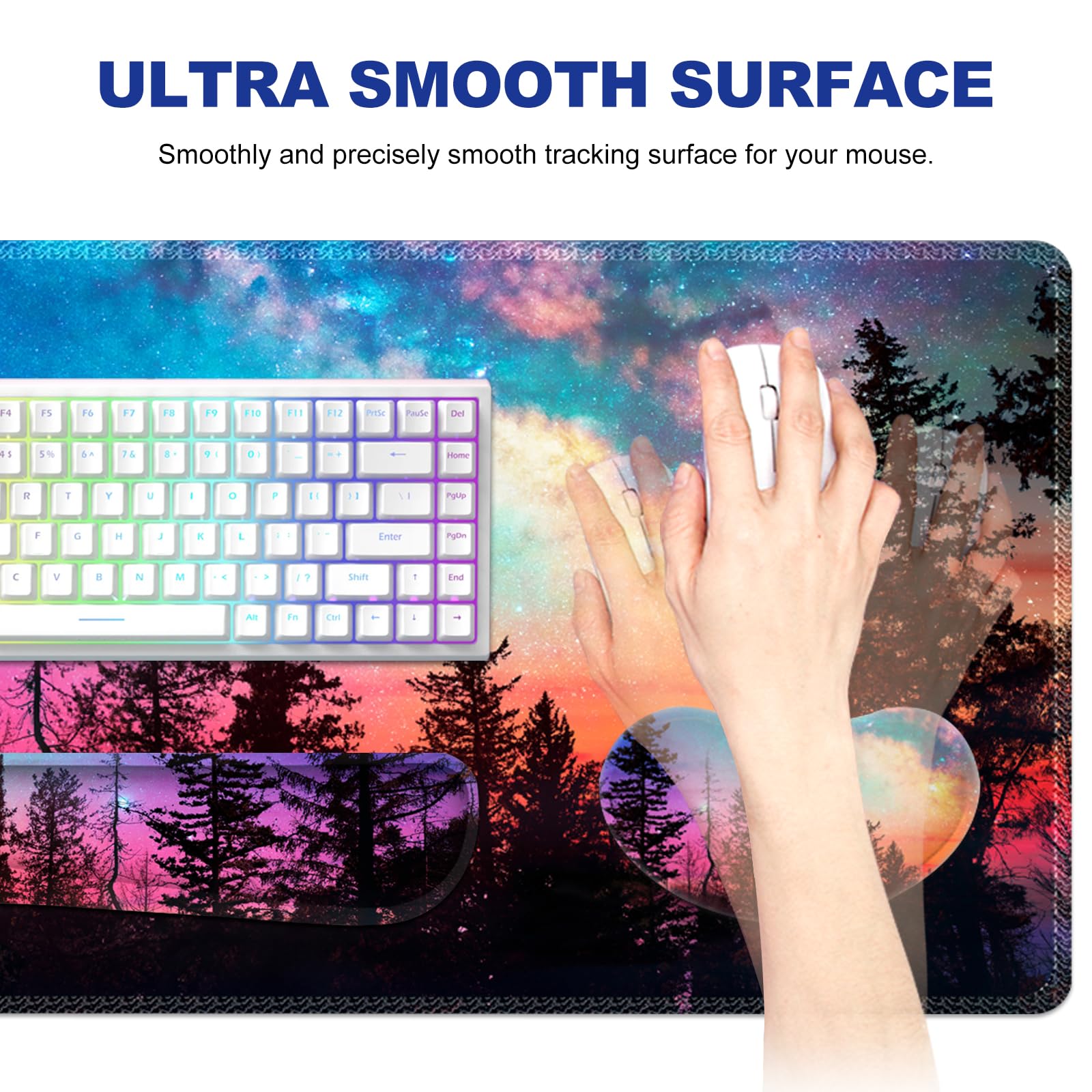 Lauspuck Keyboard Mouse Pad Set, Extended Gaming Mouse Pad +Keyboard Wrist Support +Mouse Wrist