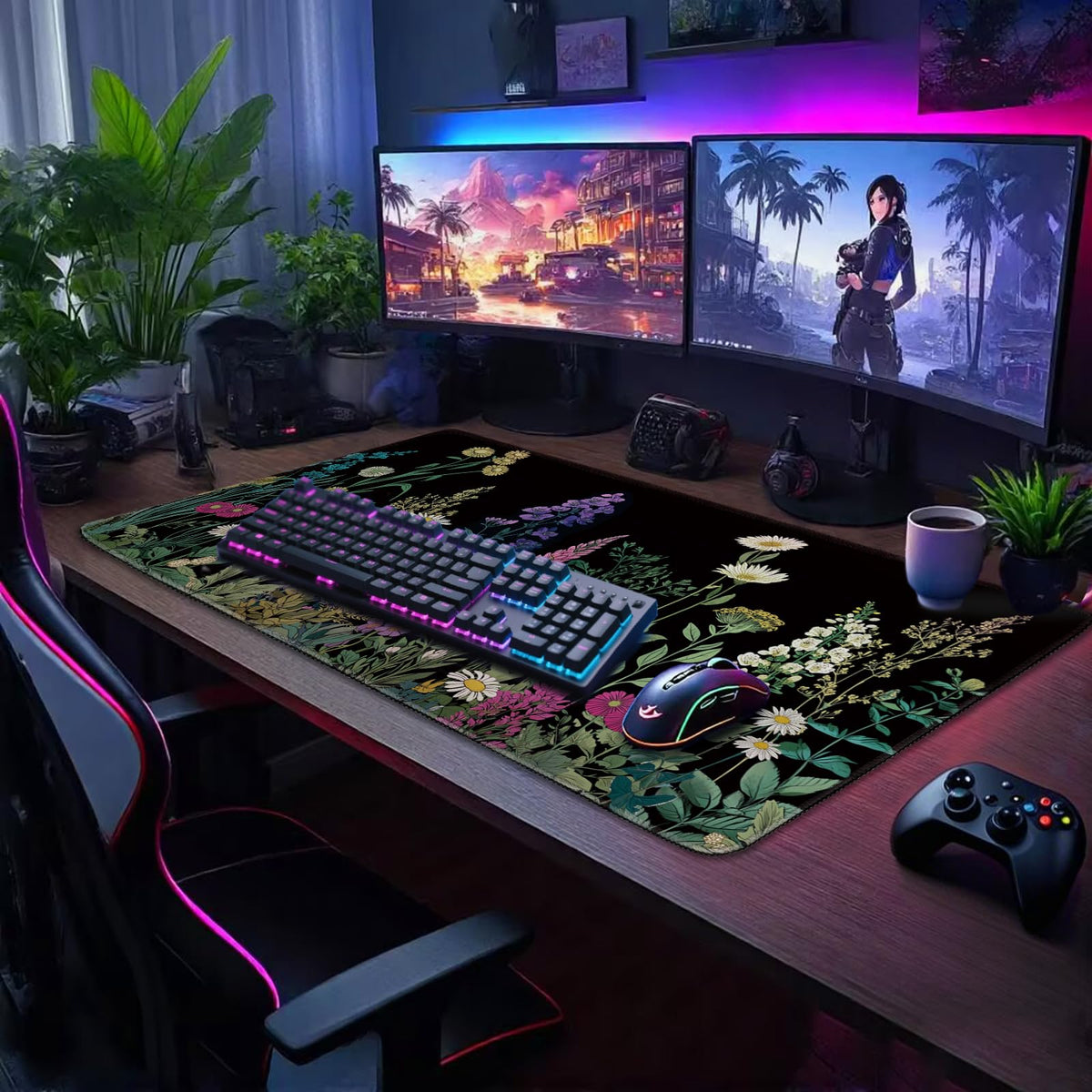 Mcapirivo Wildflower Black Large Gaming Mouse Pad Desk Mat 31.5"x15.7"