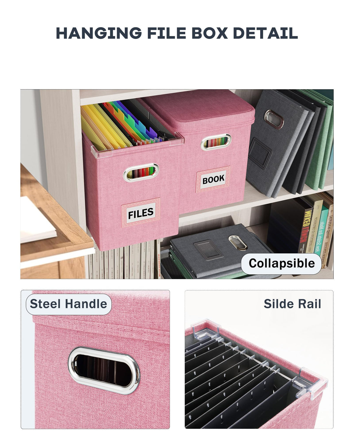 Oterri File Organizer With Lid, Hanging Filing Box With Mesh Pocket, Document Organizer for Letter