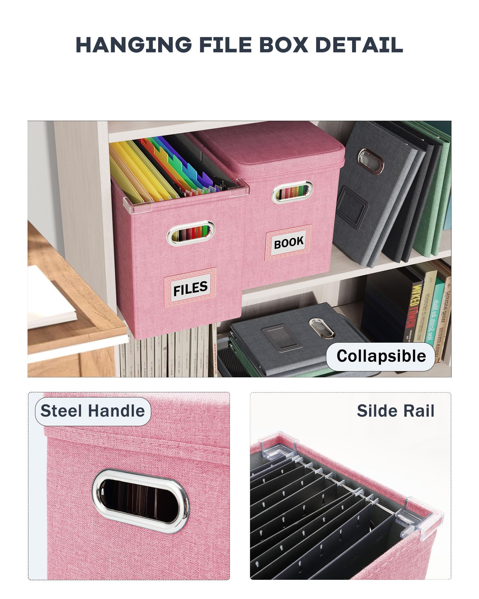 Oterri File Organizer With Lid, Hanging Filing Box With Mesh Pocket, Document Organizer for Letter