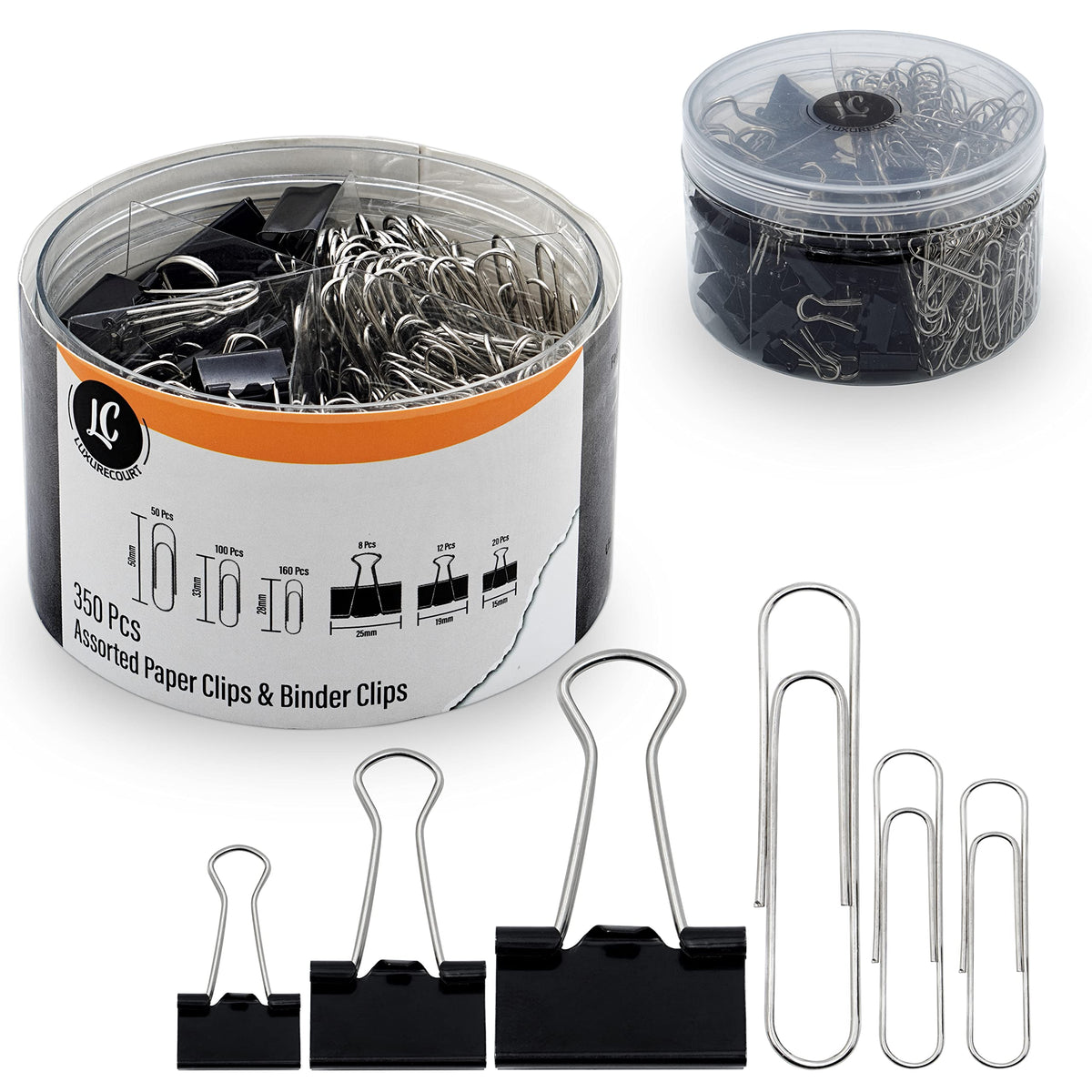 350 Pack Paper Clips and Binder Clips Set by Luxurecourt - Binders & Paperclips Assorted Sizes in