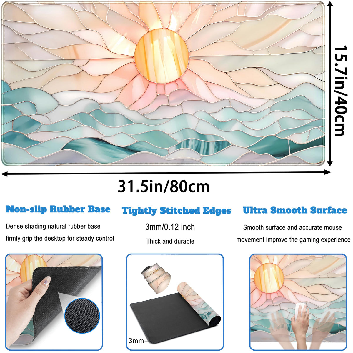 Desk Mat Gaming Desk Pad Large Mouse and Keyboard Pad, Abstract Serene Ocean Sunrise Mouse Mat XXL
