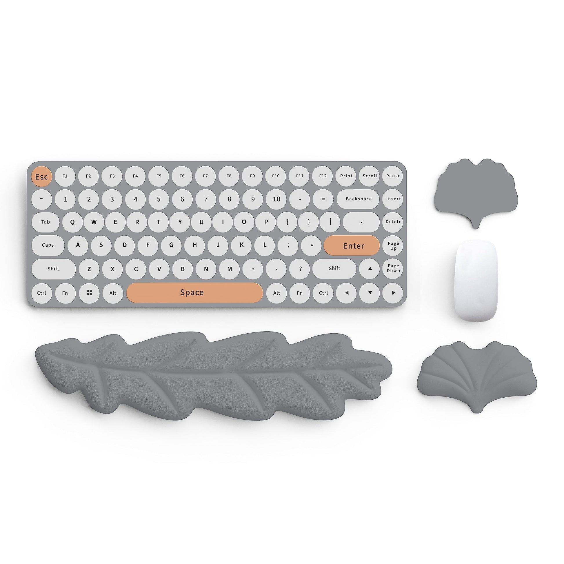 Lauspuck Keyboard Wrist Rest Pad Set, Leaf Shape PU Leather Memory Foam Wrist Cushion Support,Mouse