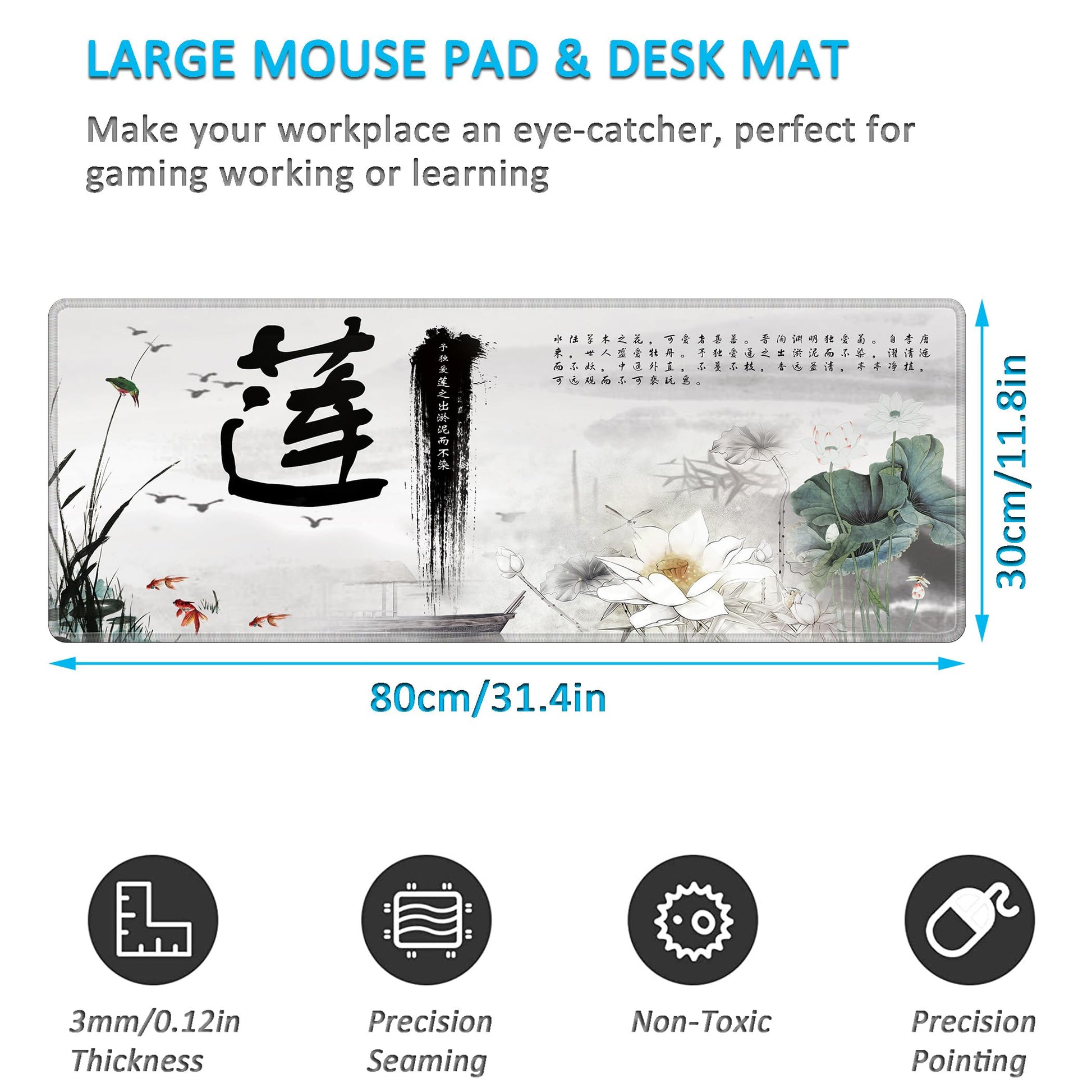 LL-COEUR XXL Landscape Gaming Mouse Pad Computer Keyboard Mat Office Desk Pad (Lotus 2, 31.4" x