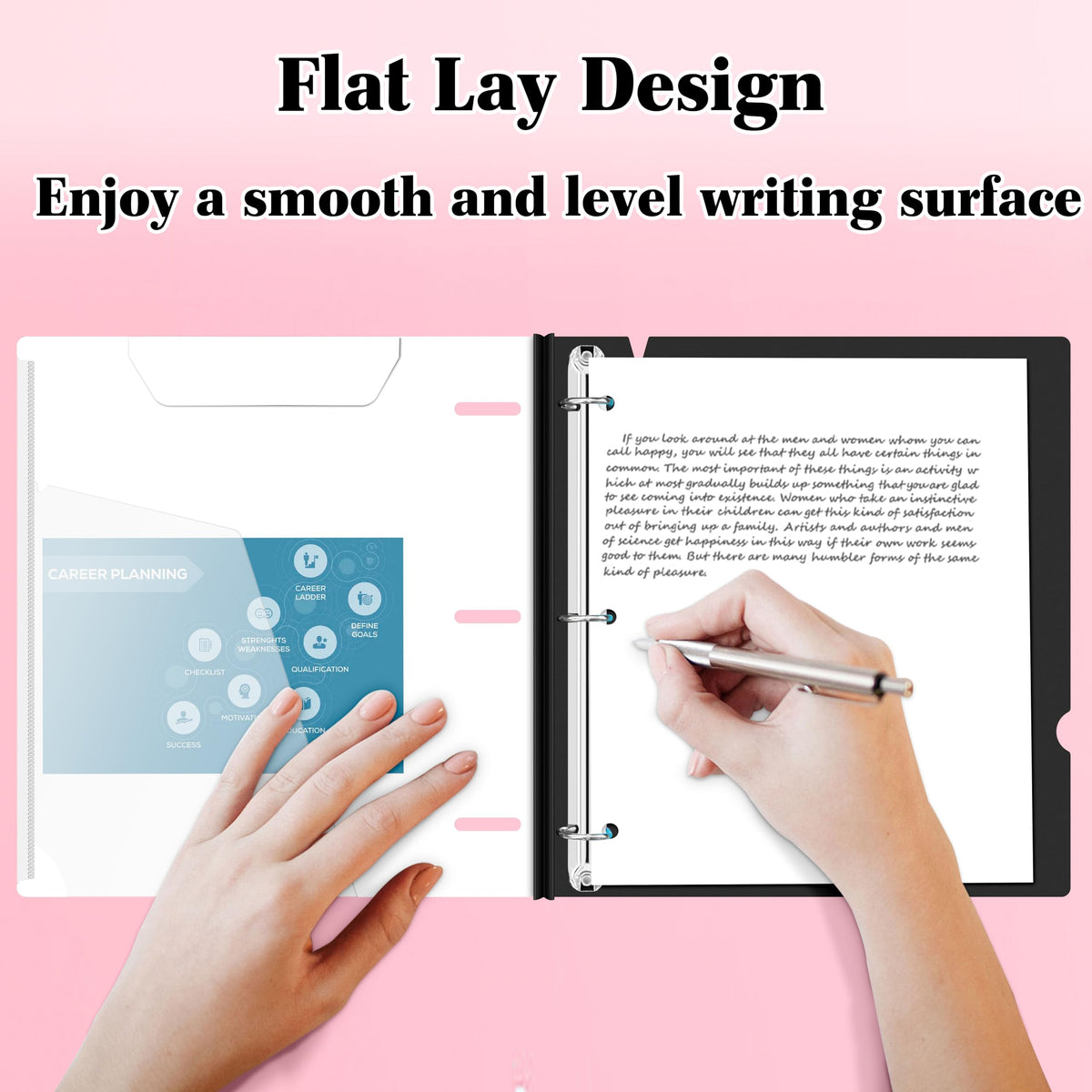 INFUN 1 Inch Telescoping 3 Ring Binder Black+White - 4 PCS， Flexible Binders with Customizable