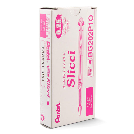 Pentel Arts Slicci 0.25 mm Extra Fine Gel Pen, Pink Ink, Box of 12 (BG202-P1)