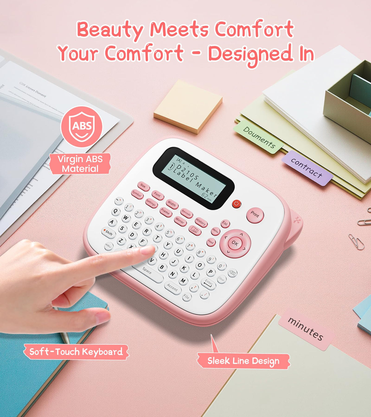 EazeID Pink Label Maker Machine with 4 Tapes Laminated Waterproof-Labels