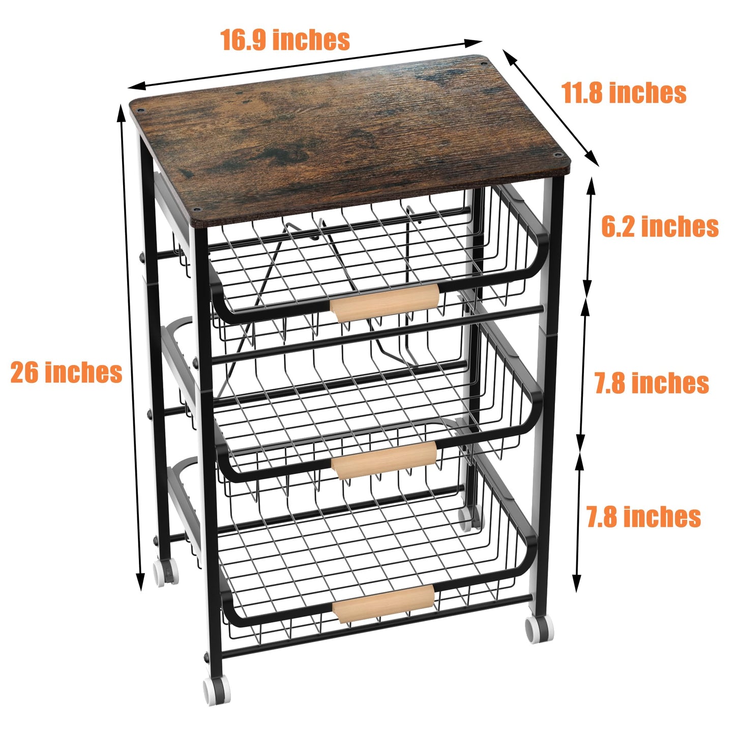NiuYichee 4-Layer Fruit Basket Kitchen Food Organizer and Rack, Stackable Storage Cart with