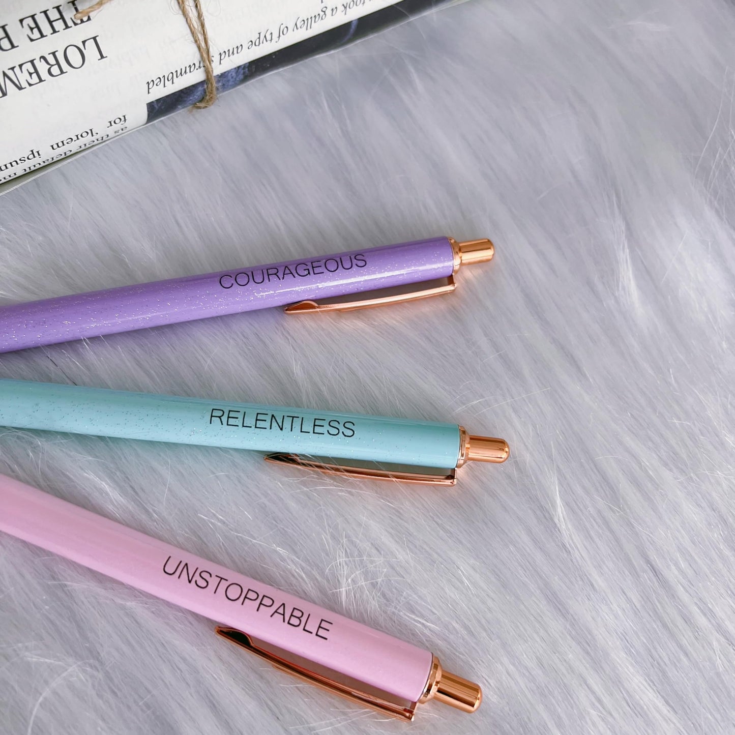 Jxueych Fancy Pastel Metal Pen Set with Inspirational Motivational Quotes Nice and Cute Boss Lady
