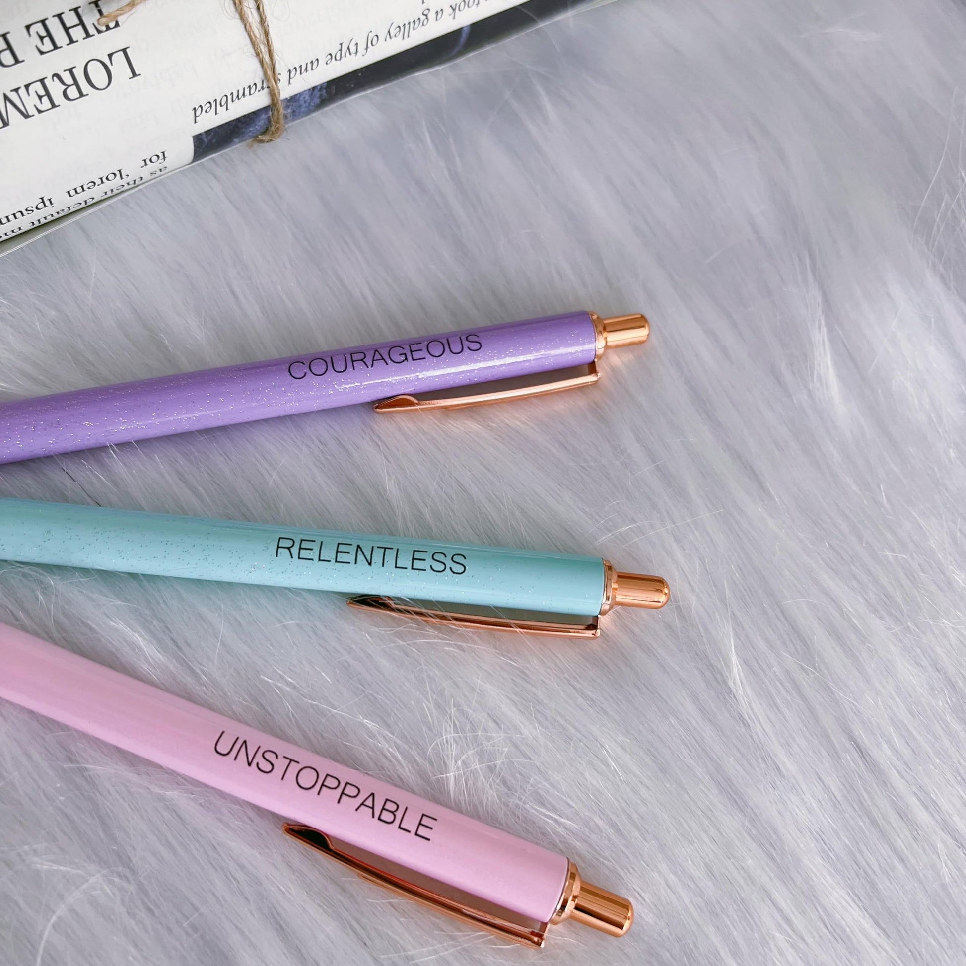 Jxueych Fancy Pastel Metal Pen Set with Inspirational Motivational Quotes Nice and Cute Boss Lady