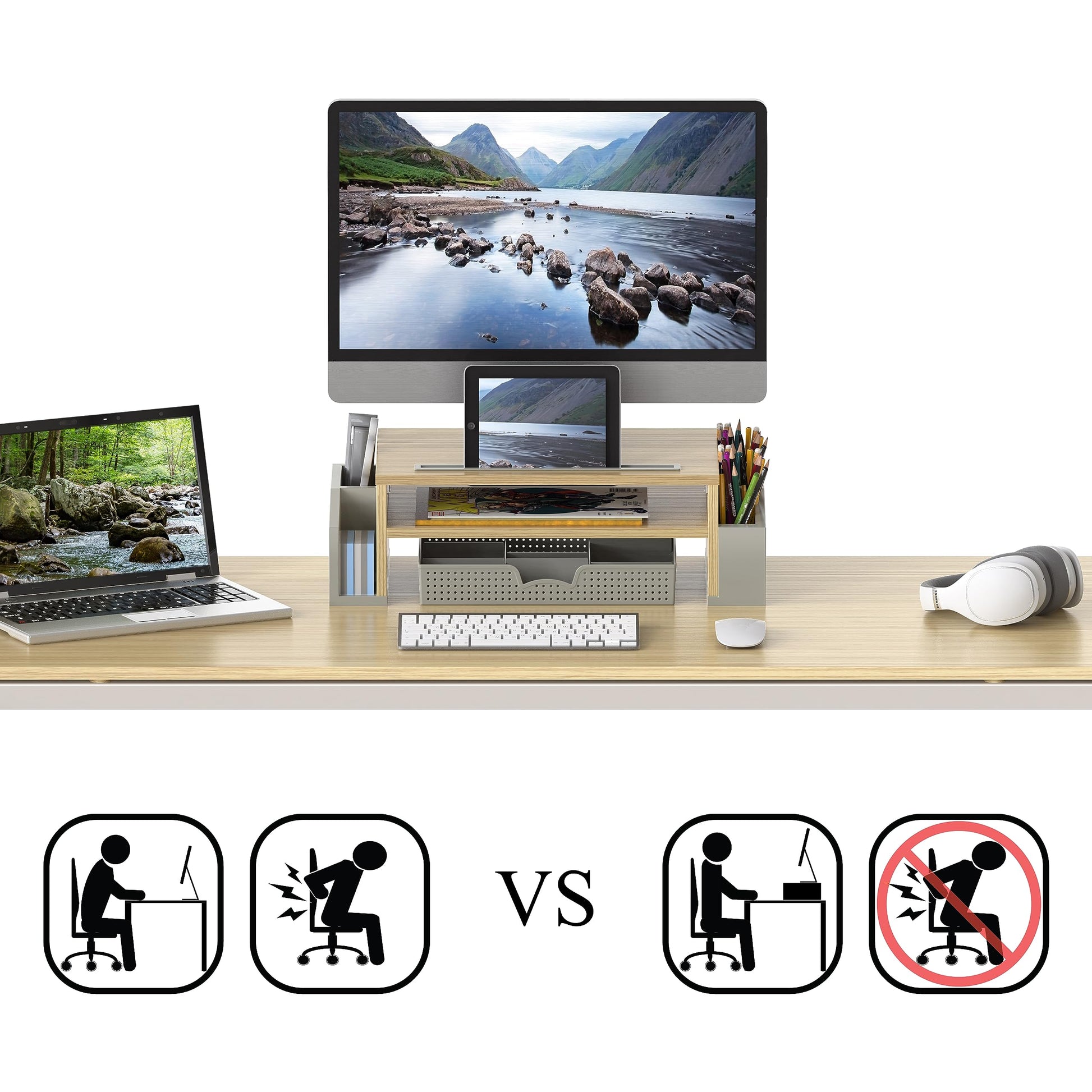 Simple Houseware Desk Monitor Stand Riser w/ Adjustable Tray, Oak