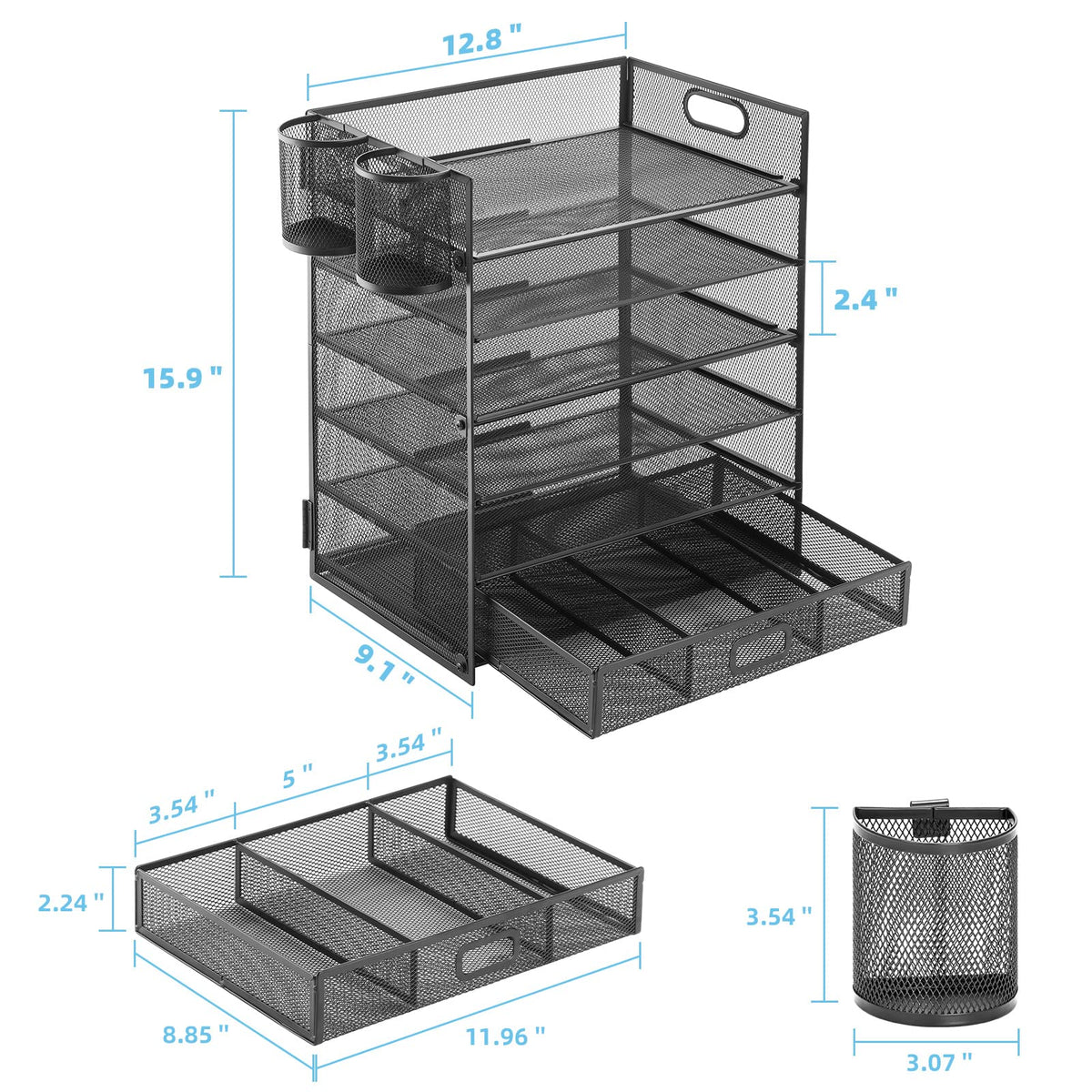 Lavatino 6-Tier Paper Organizer Letter Tray with Drawer - Mesh Desk File Paper Office Supplies