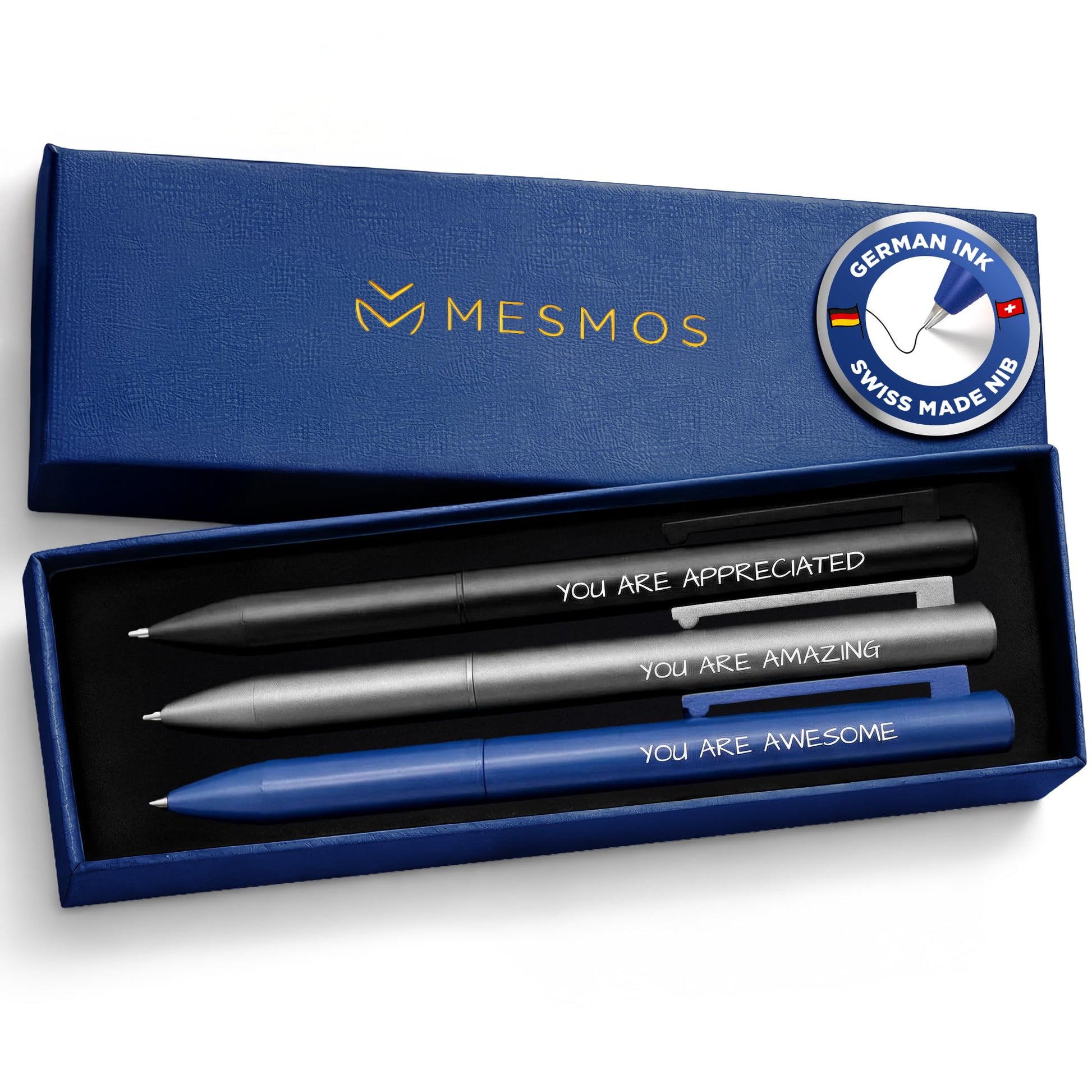 MESMOS 3pk Luxury Metal Ballpoint Pens, German-Made Ink, Teacher Appreciation Gifts Ideas, Teacher