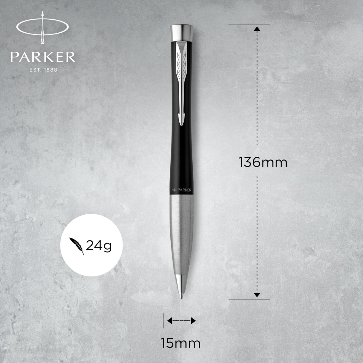 Parker Urban Twist Ballpoint Pen | Muted Black with Chrome Trim | Medium Point Blue Ink Refill |