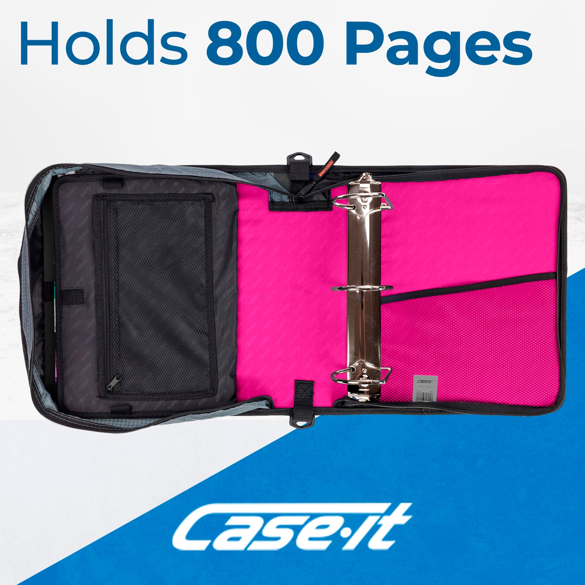 Case-it School Zipper Binder | 4-Inch D-Rings | 800-Sheet | D-186 Magenta