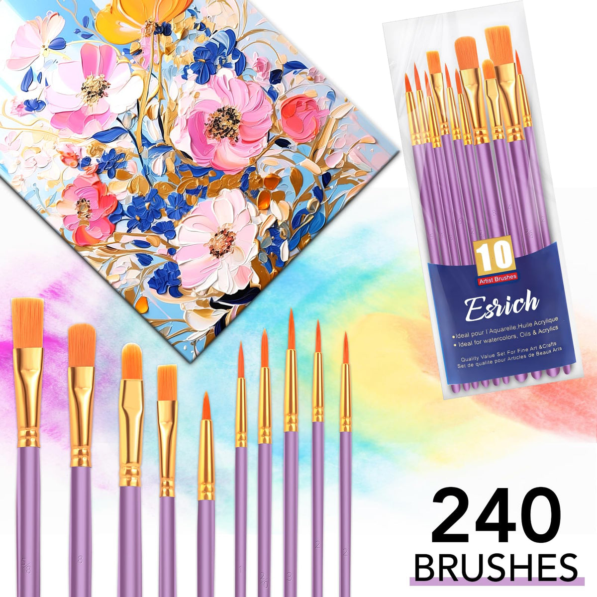 ESRICH 240PCS Paint Brushes, Paint Brush for Acrylic Painting