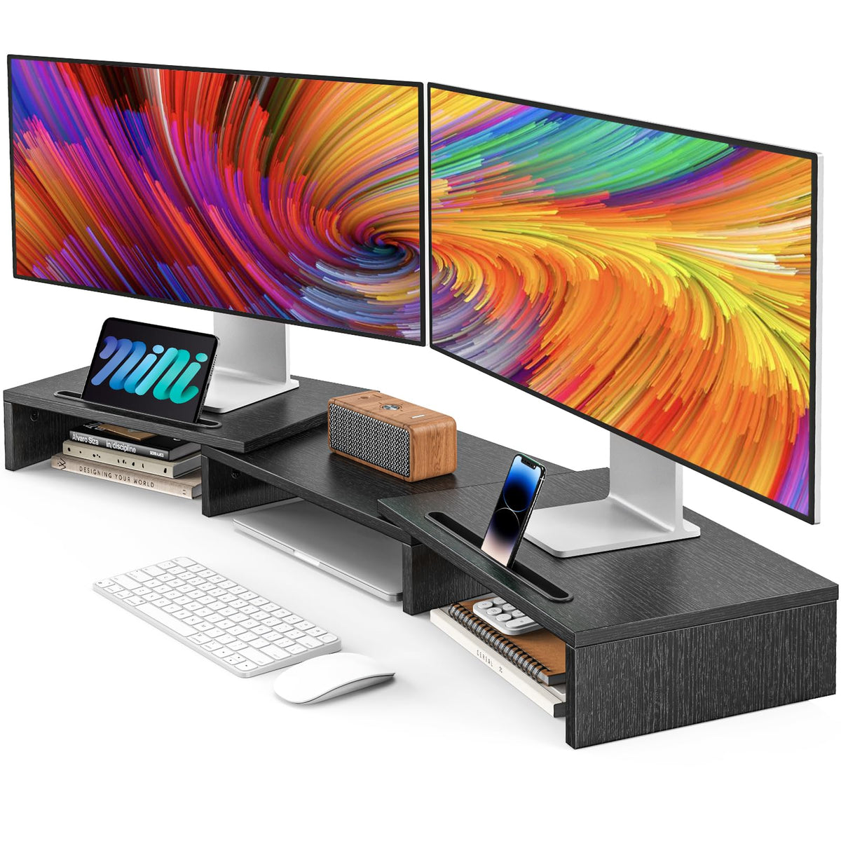 AMERIERGO Dual Monitor Stand Riser for 2 Monitors, Monitor Stand for Desk, Adjustable Computer
