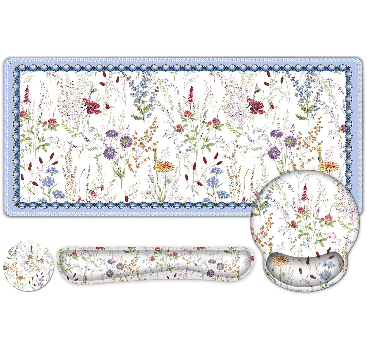 NXZGO Floral Desk Mat, 4in1 Large Mouse Pad with Wrist Rest, Cute Desk Mat, Anti-Slip XXL Computer