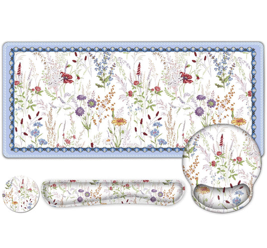 NXZGO Floral Desk Mat, 4in1 Large Mouse Pad with Wrist Rest, Cute Desk Mat, Anti-Slip XXL Computer