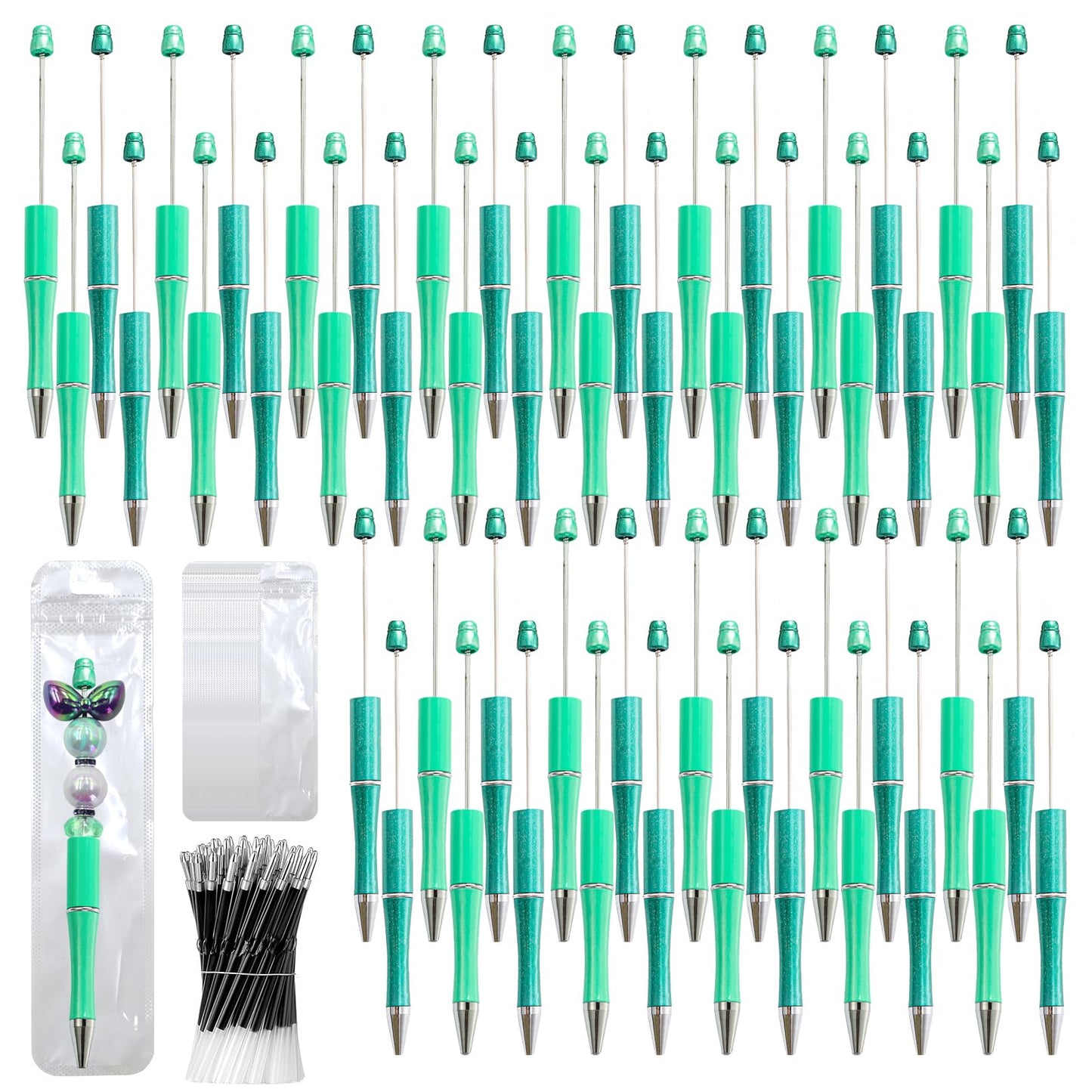 DASTTUIS 300 Pieces DIY Beadable Pen Kit – 100 Plastic Ballpoint Pens with Refills & Bags – School