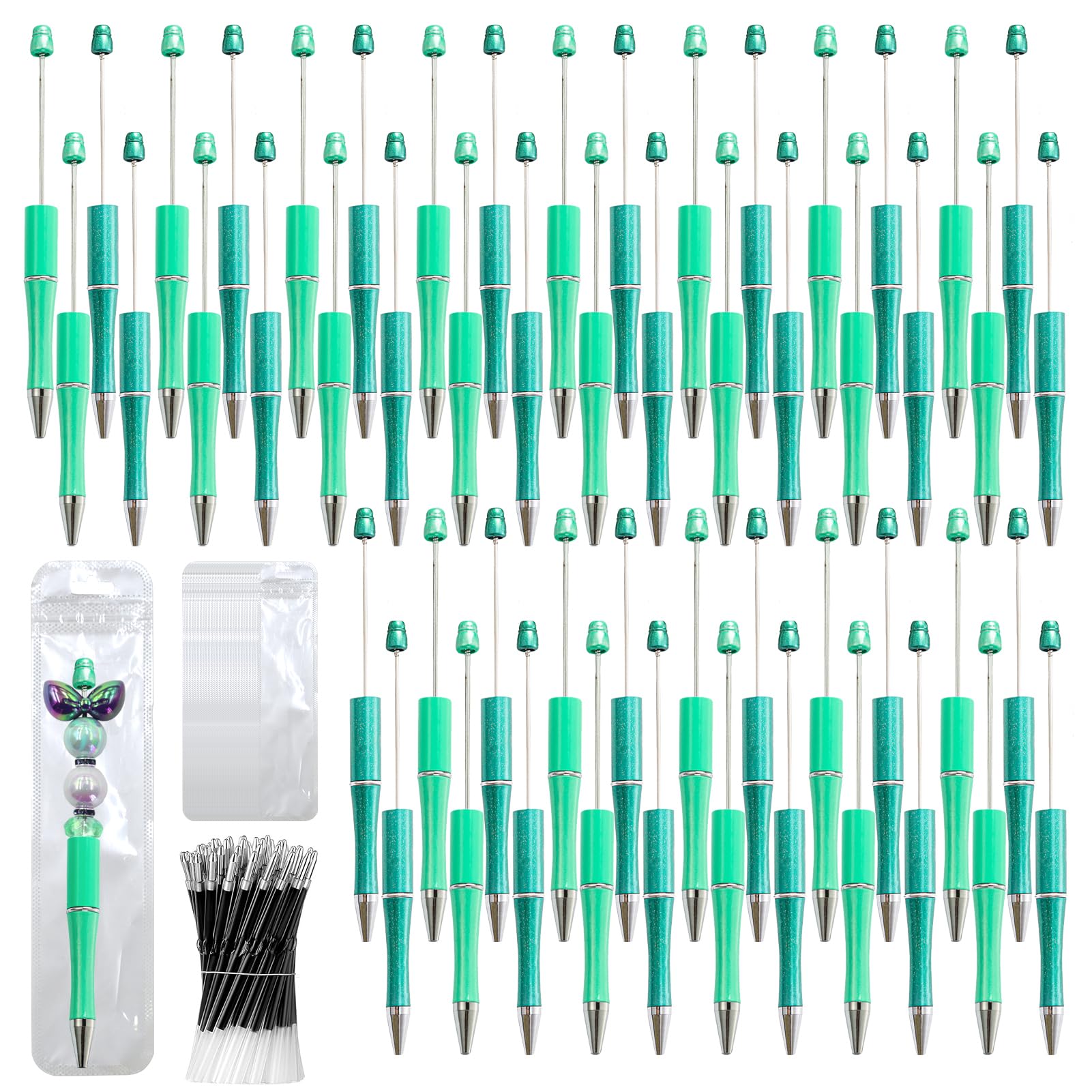 DASTTUIS 300 Pieces DIY Beadable Pen Kit – 100 Plastic Ballpoint Pens with Refills & Bags – School