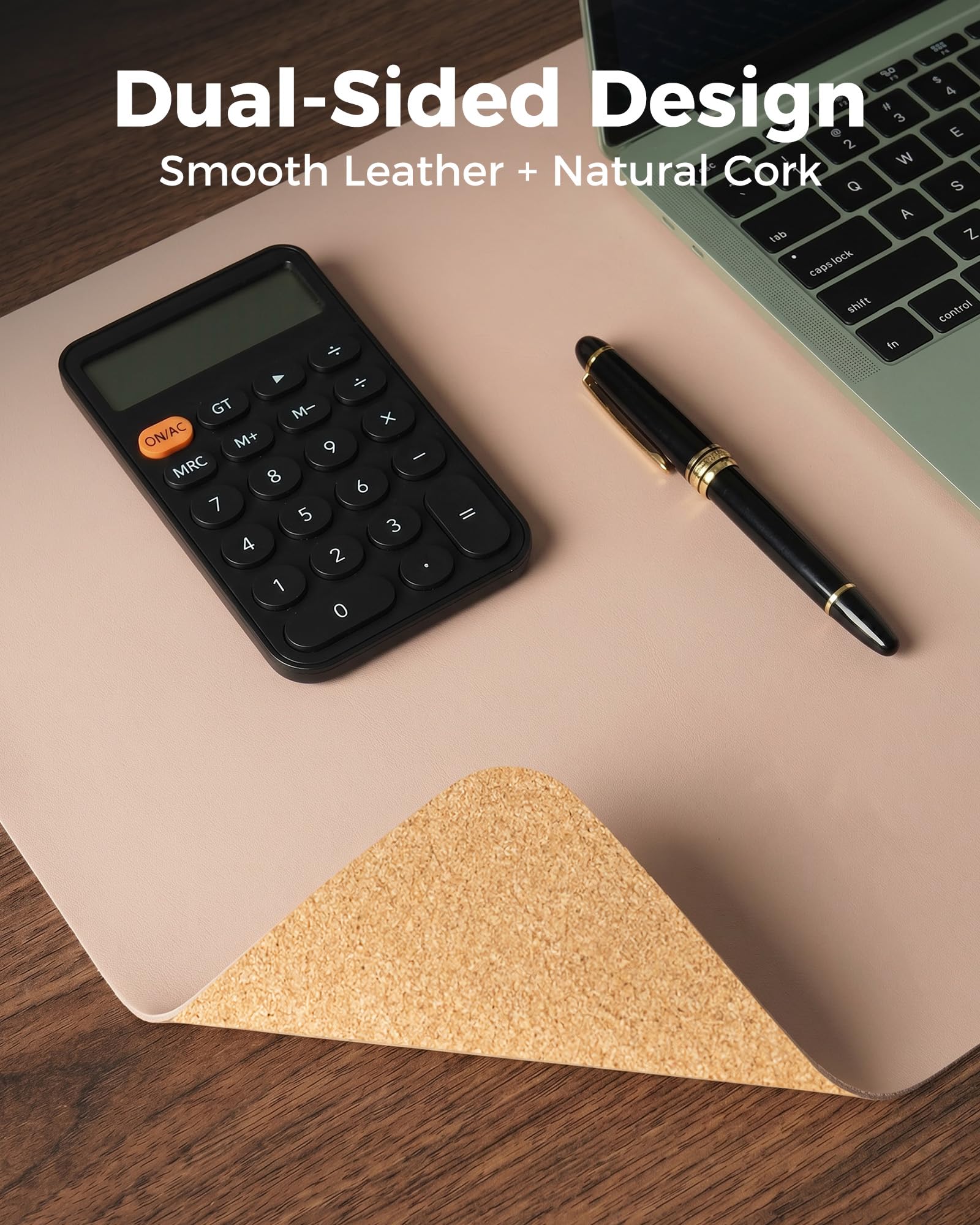Aothia Double-Sided Desk Pad – 37.8"x17" Leather Desk Mat with Eco Cork Protector, Large Mouse Pad