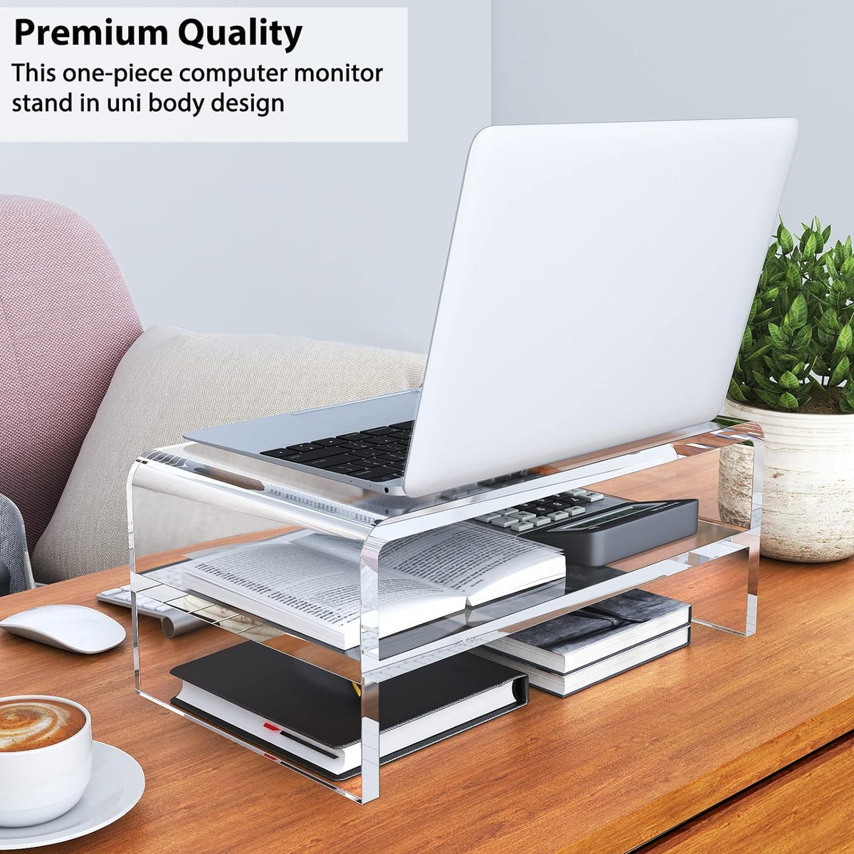 Egchi Acrylic Monitor Stand Riser, 2 Tier Clear Computer Monitor Stand for Home Office Business, PC