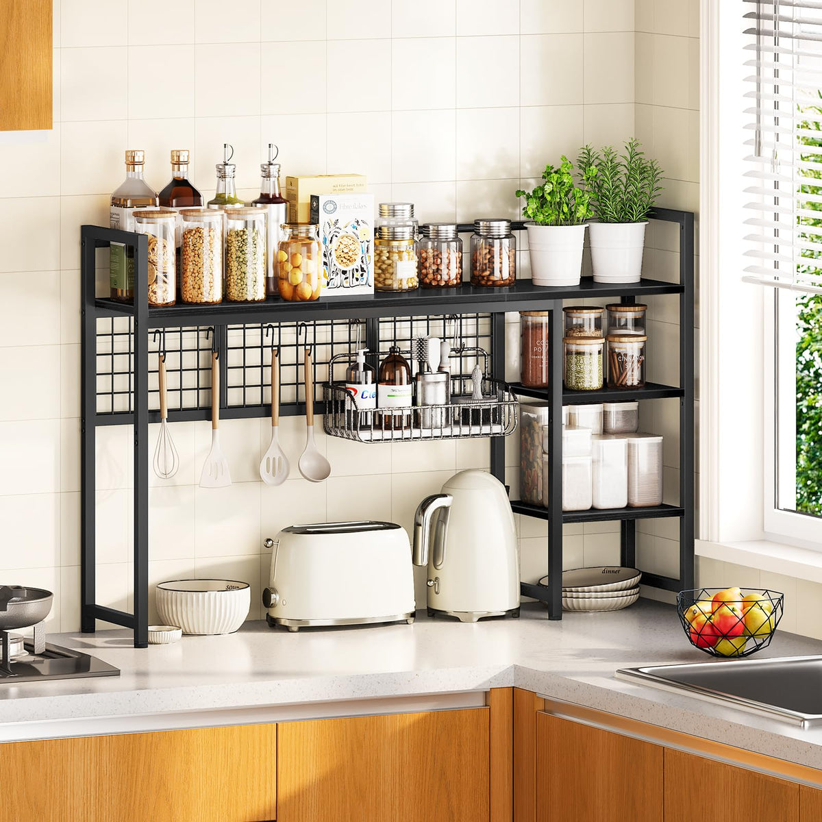 Snughome Desk Shelf, 44.9" Desktop Organizer Shelf, Desk Hutch for Computer Monitor, 4 Tier Desk