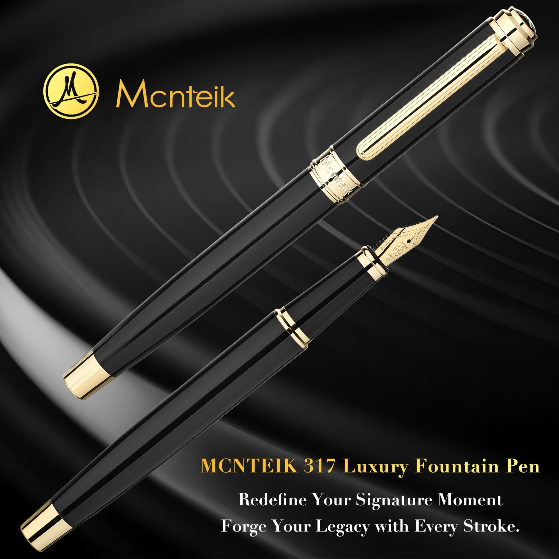 MCNTEIK 317 Fountain Pen,Stunning Luxury Piano Lacquer,18K Gilded Nib(Medium),Gorgeous 24K Gold