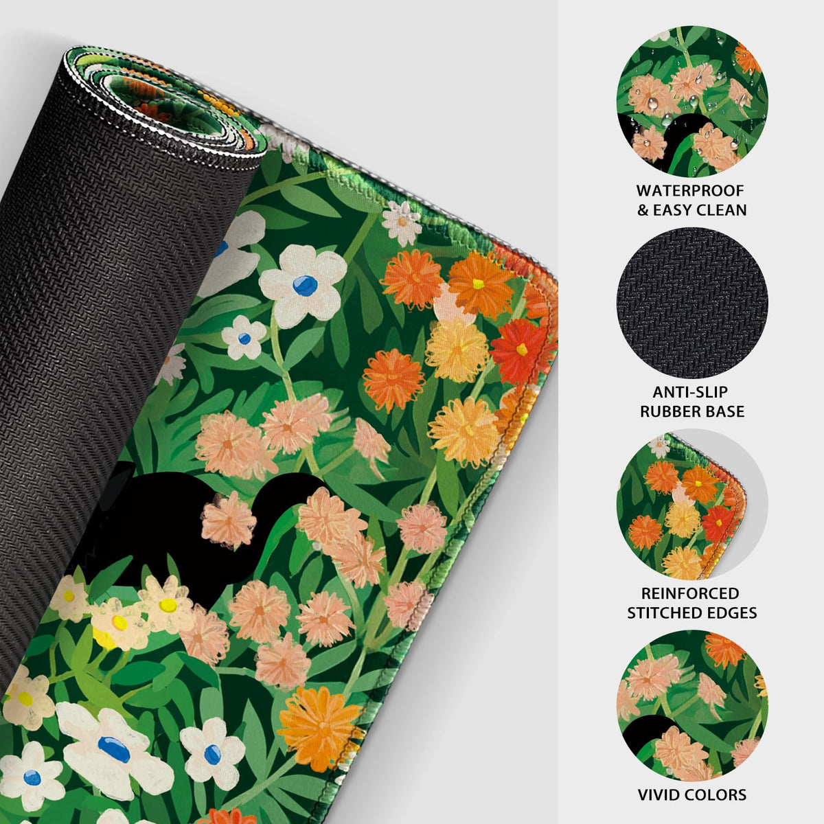 Mcapirivo Cute Flower Cat Large Gaming Mouse Pad Desk Mat 31.5"x15.7"