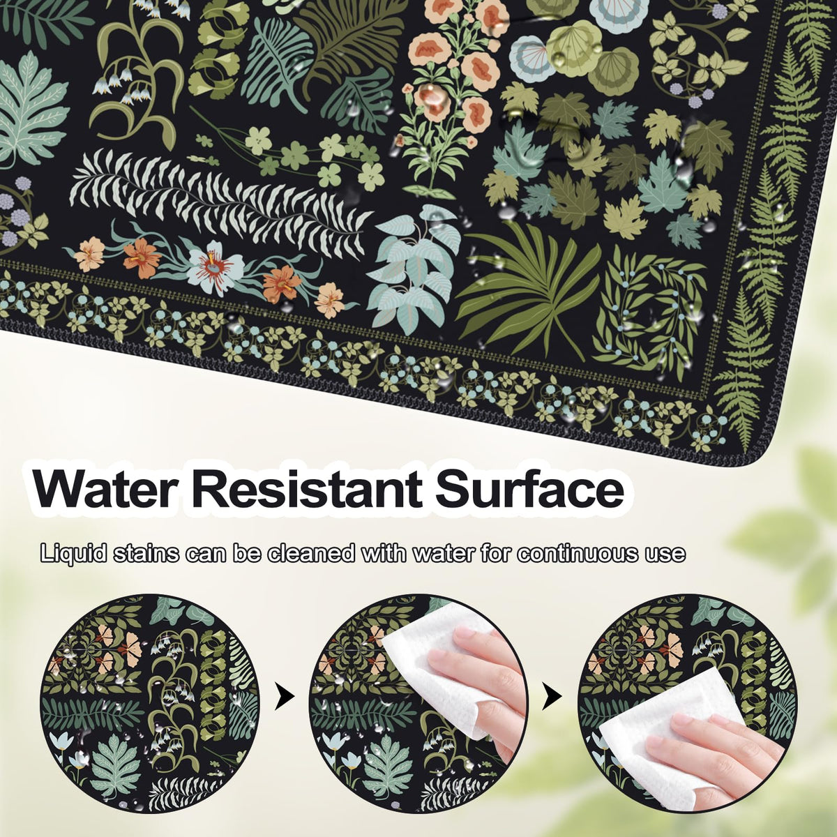 HAOCOO Vintage Floral Mouse Pad, Black Desk Pad for Home Workspace