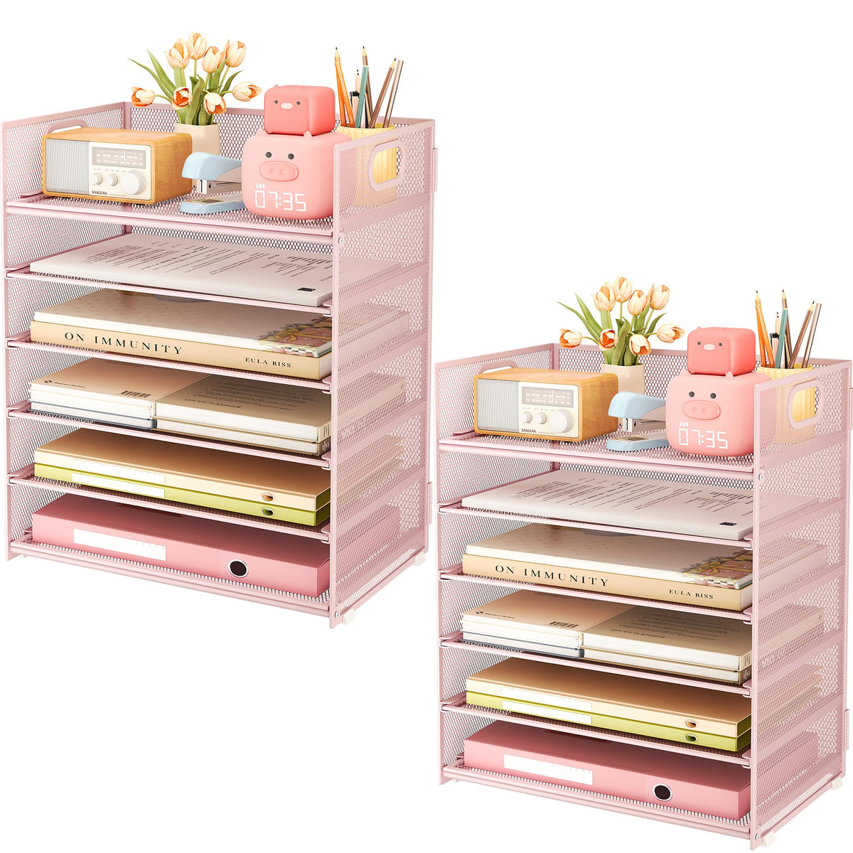 Subekyu 6-Tier Desk Paper Organizer, Desktop File Letter Tray with Handle, Document Sorter and