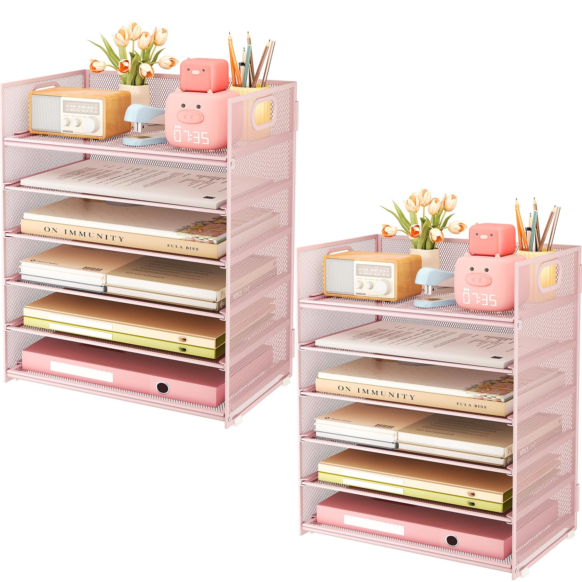 Subekyu 6-Tier Desk Paper Organizer, Desktop File Letter Tray with Handle, Document Sorter and