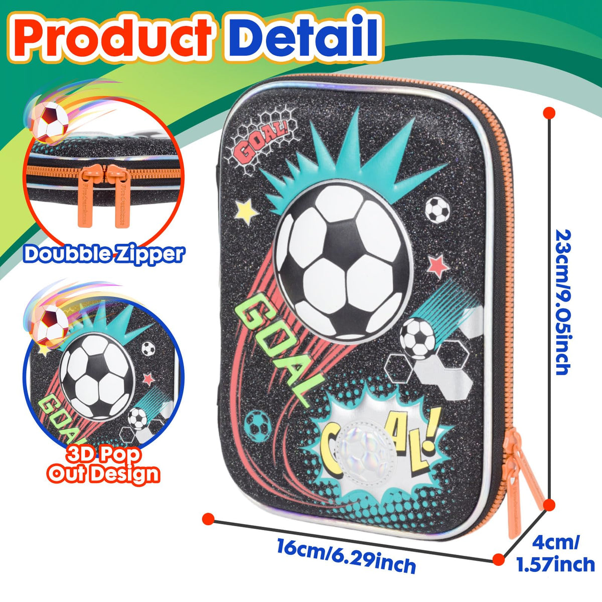 YOYTOO Soccer Pencil Case Stationery Set for Boys, 3D EVA Big Capacity Cute Pencil Pen Case Bag
