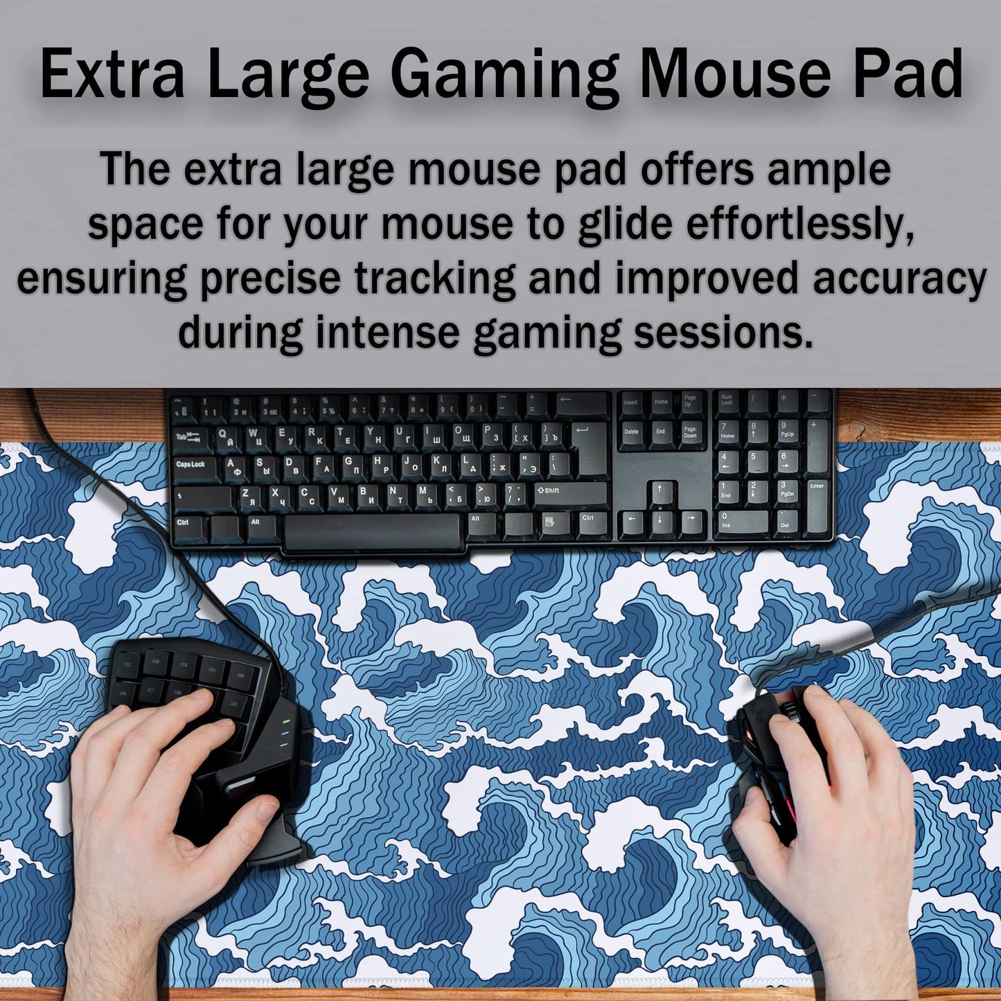 Samgula Large Desk Pads Blue and White Desktop Pad, Pc Mouse Pad Keyboard Mat, Desk Pad Gaming