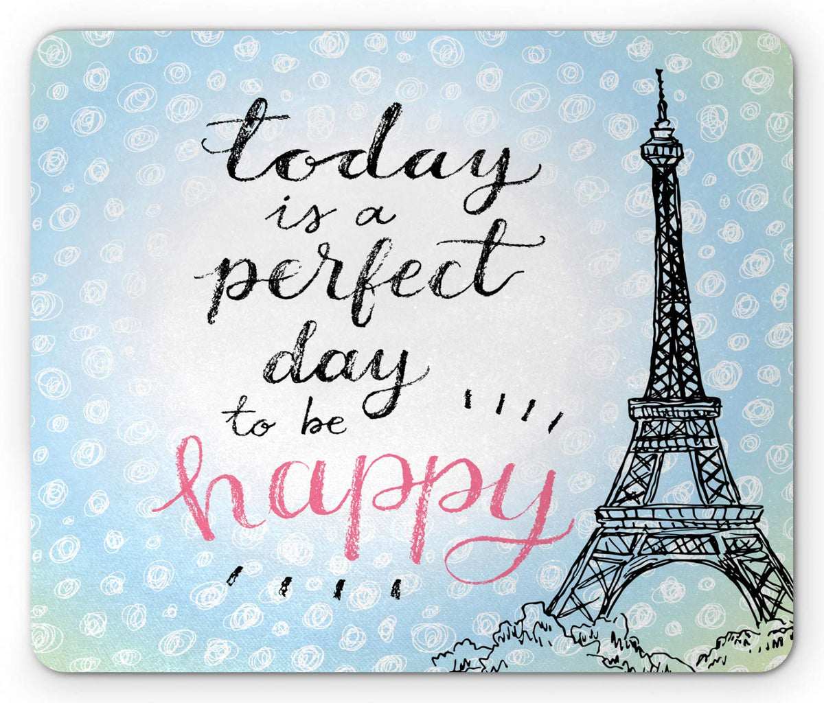 Ambesonne Eiffel Tower Mouse Pad, Perfect Day Eiffel Tower Polka Dot Handwriting Typography Sketch