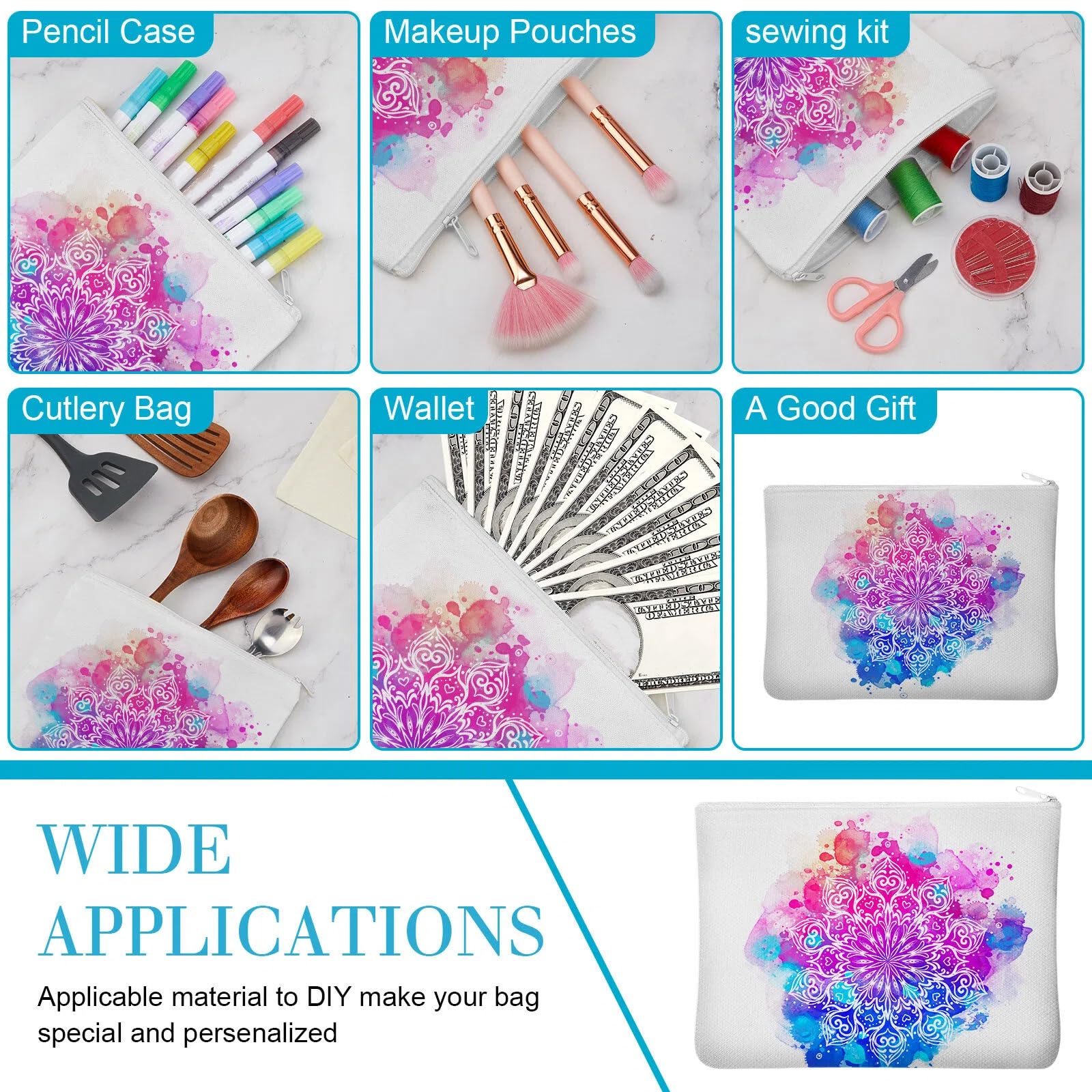 Frienda 50 Pcs Sublimation Blank Canvas Makeup Bags Bulk DIY Heat Transfer Canvas Pen Case Pencil