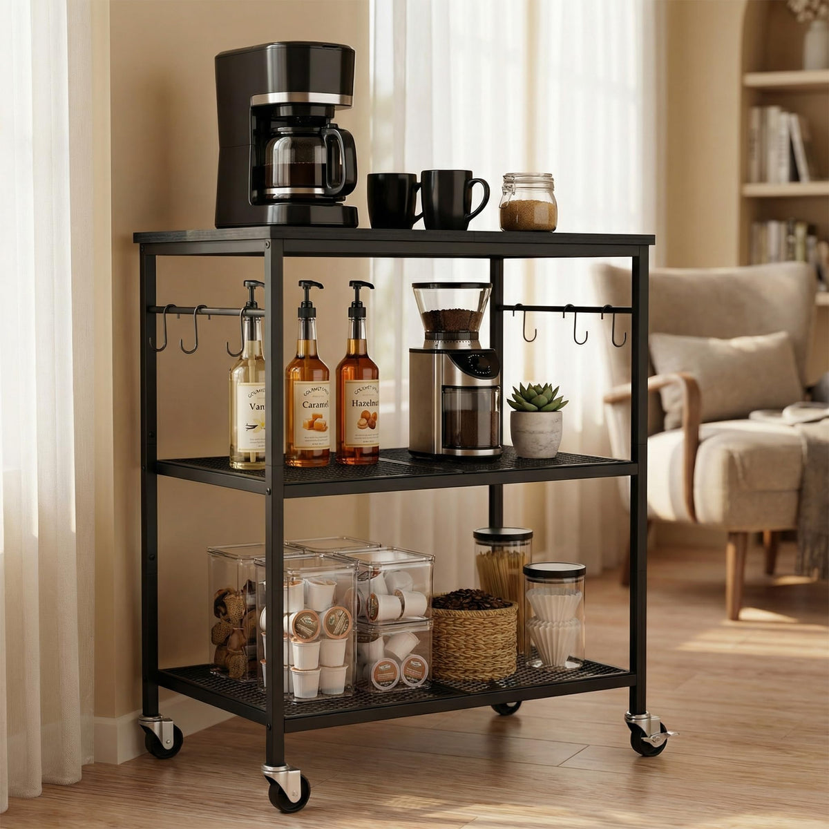 Homleke 3-Tier Rolling Kitchen Microwave Cart, Utility Cart