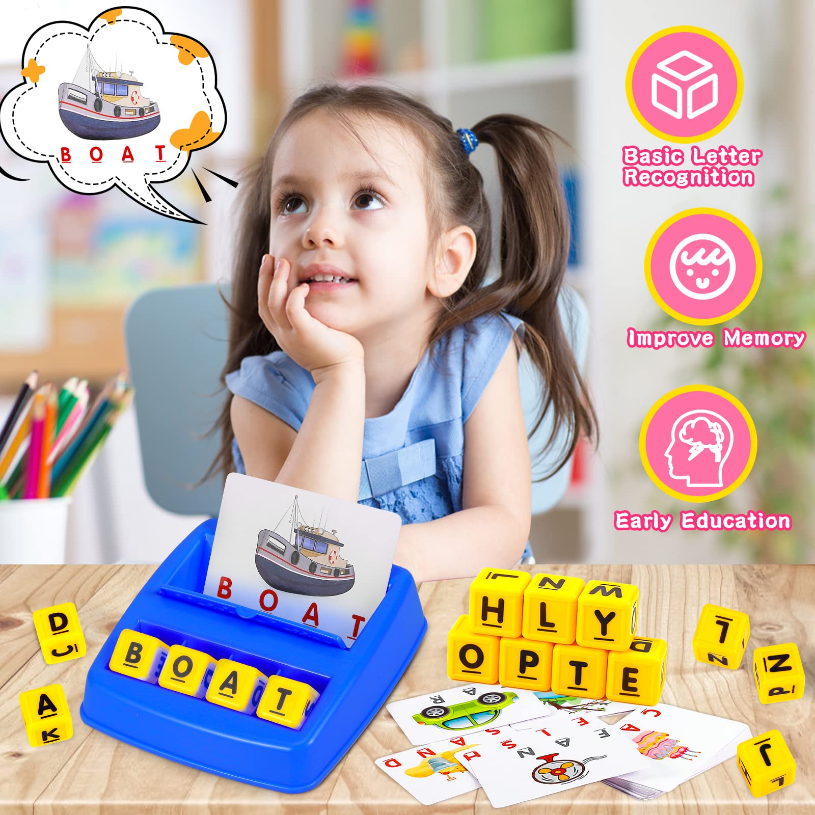 Matching Letter Game, Spelling Word and Increases Memory, Early Learning Educational Toy for